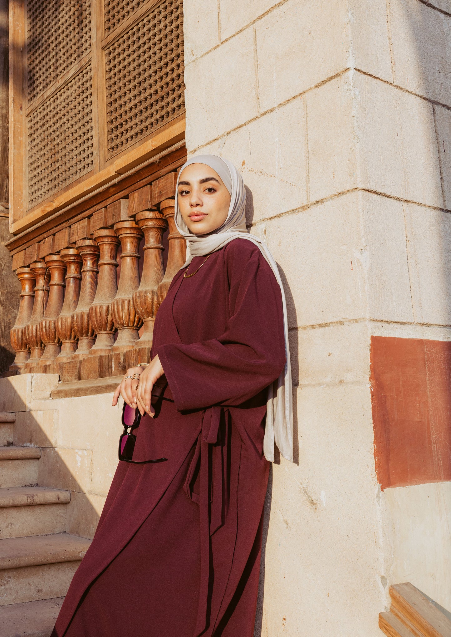 Side Wrap Crepe Abayah - Maroon