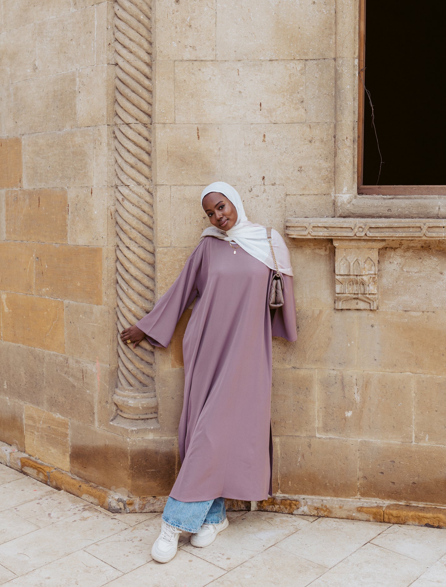Closed Slit Rayon Crepe Abayah - Mauve Pink