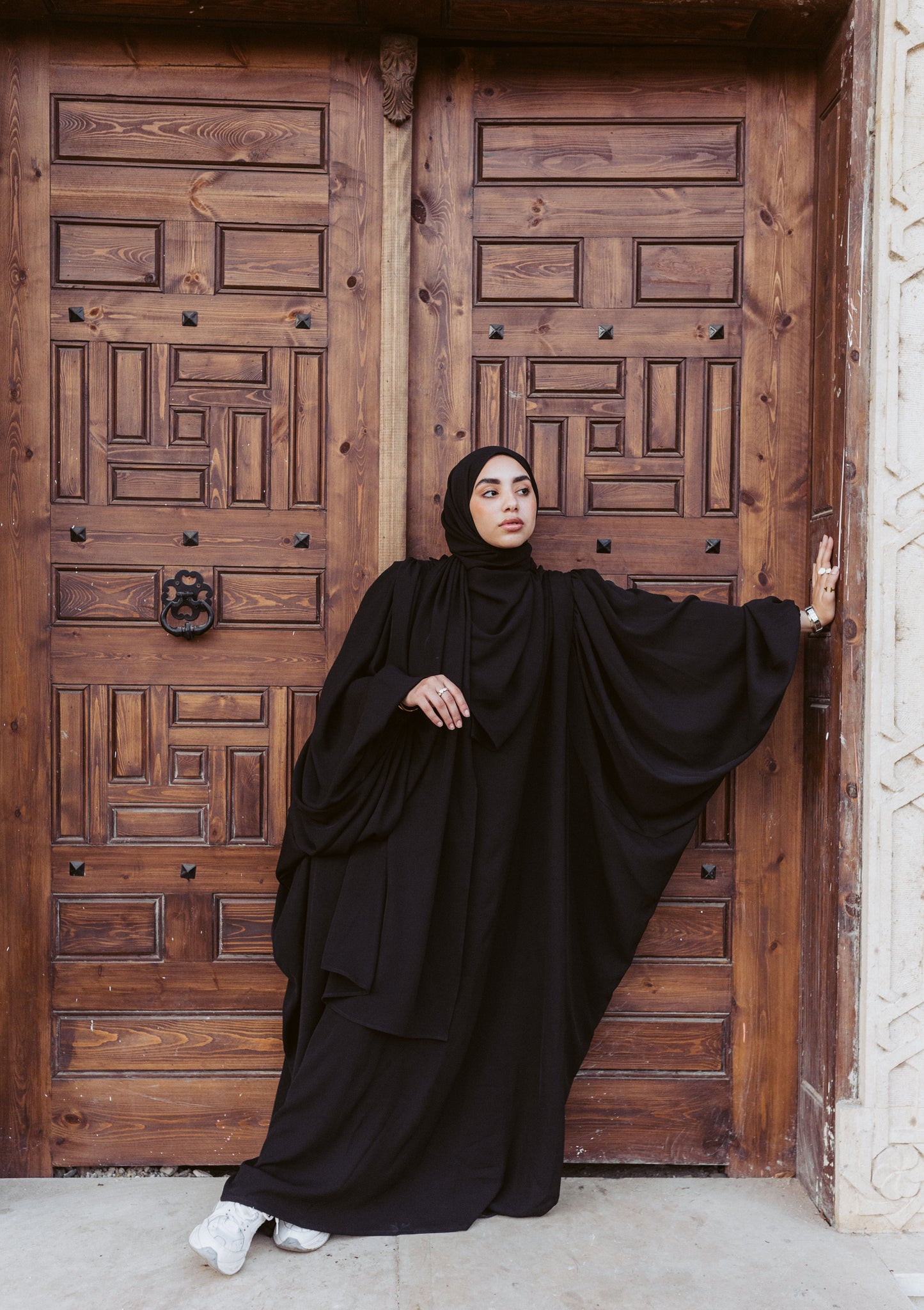Butterfly Sleeve Crepe Abayah - Black