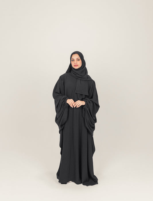Butterfly Sleeve Crepe Abayah - Black