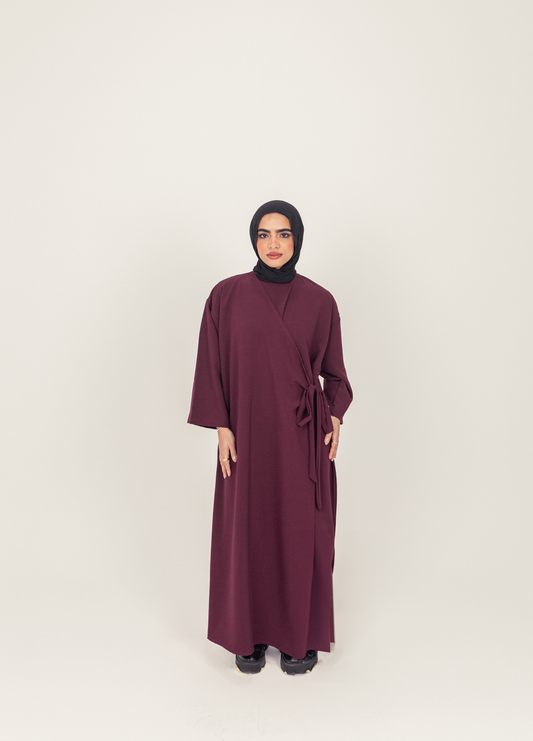 Side Wrap Crepe Abayah - Maroon