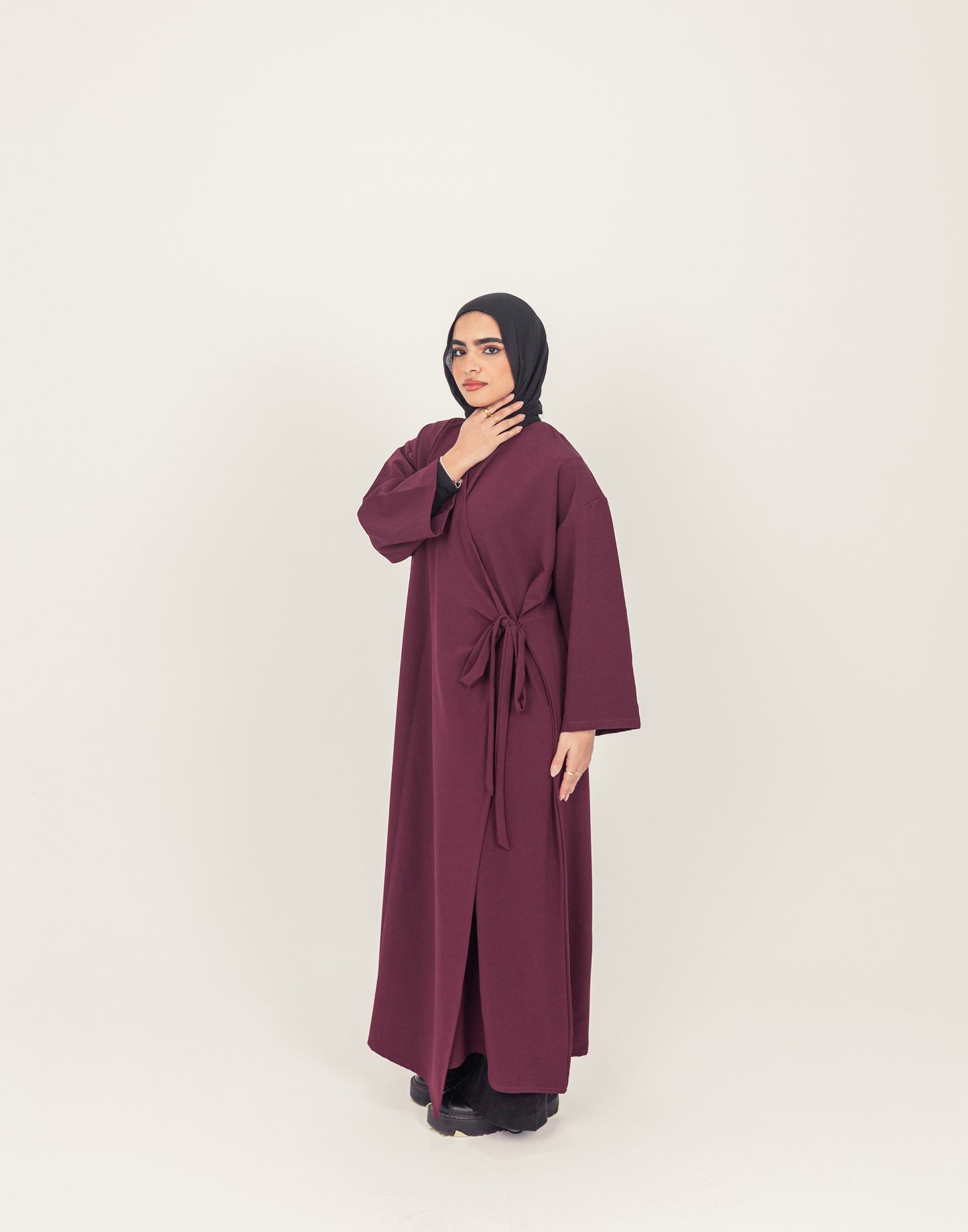 Side Wrap Crepe Abayah - Maroon