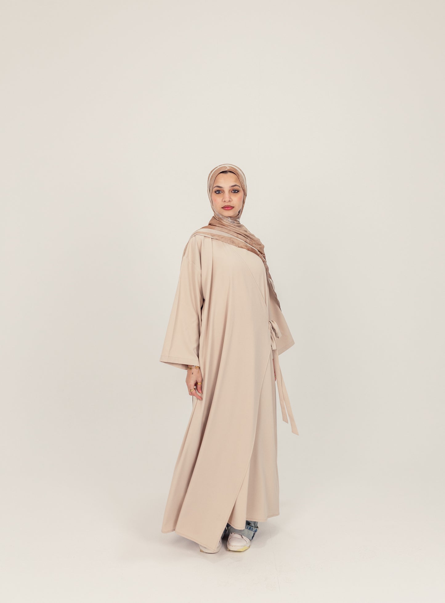 Side Wrap Crepe Abayah - Beige