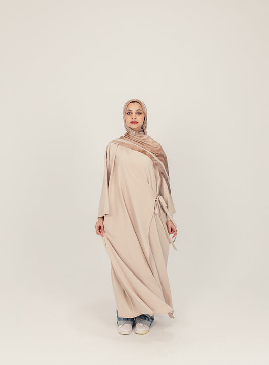 Side Wrap Crepe Abayah - Beige