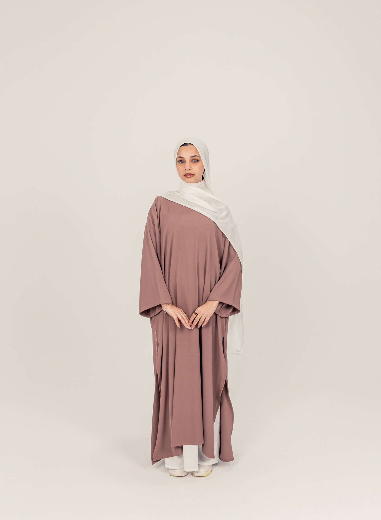 Closed Slit Rayon Crepe Abayah - Mauve Pink