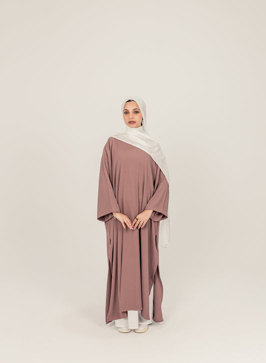 Closed Slit Rayon Crepe Abayah - Mauve Pink