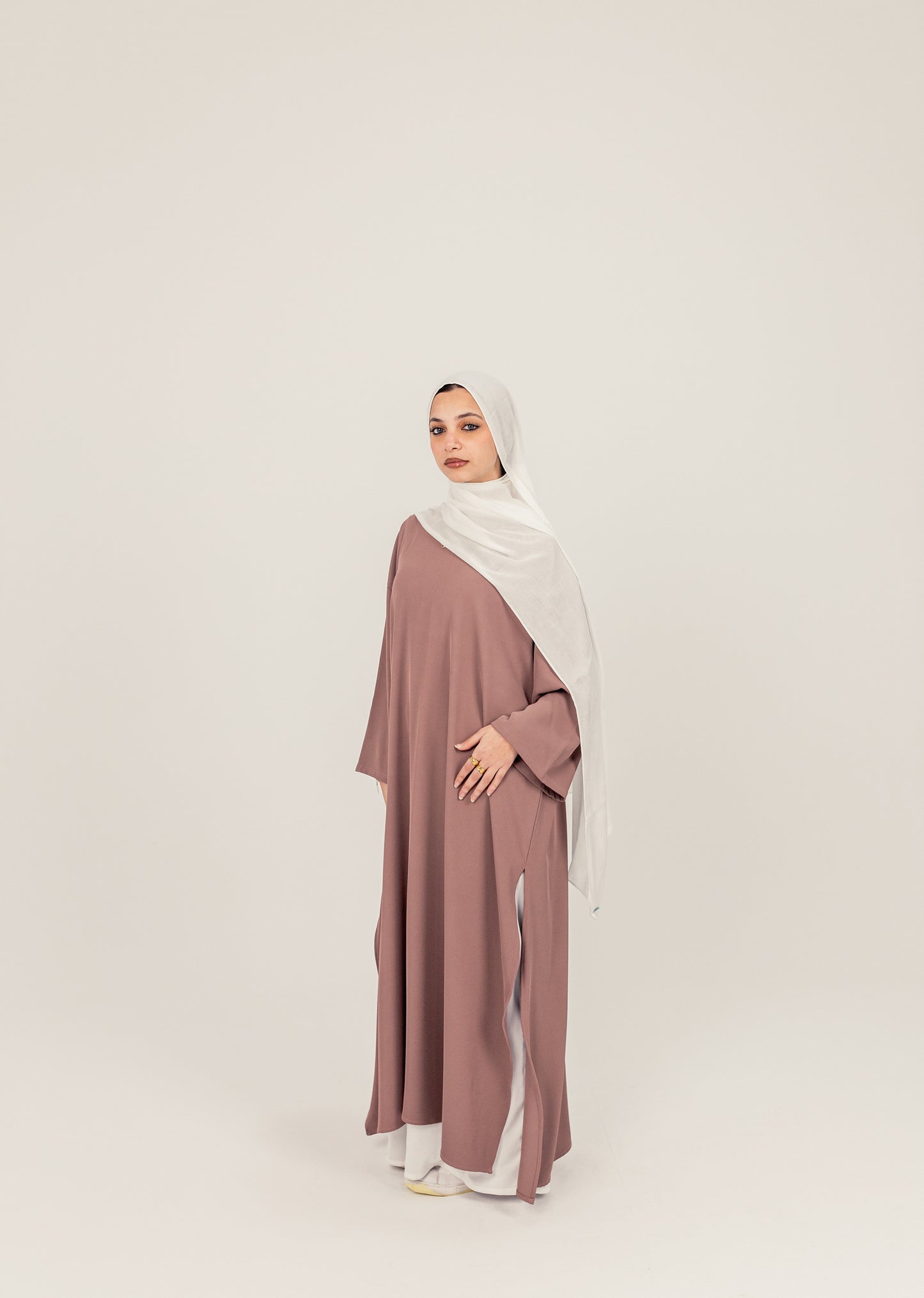 Closed Slit Rayon Crepe Abayah - Mauve Pink