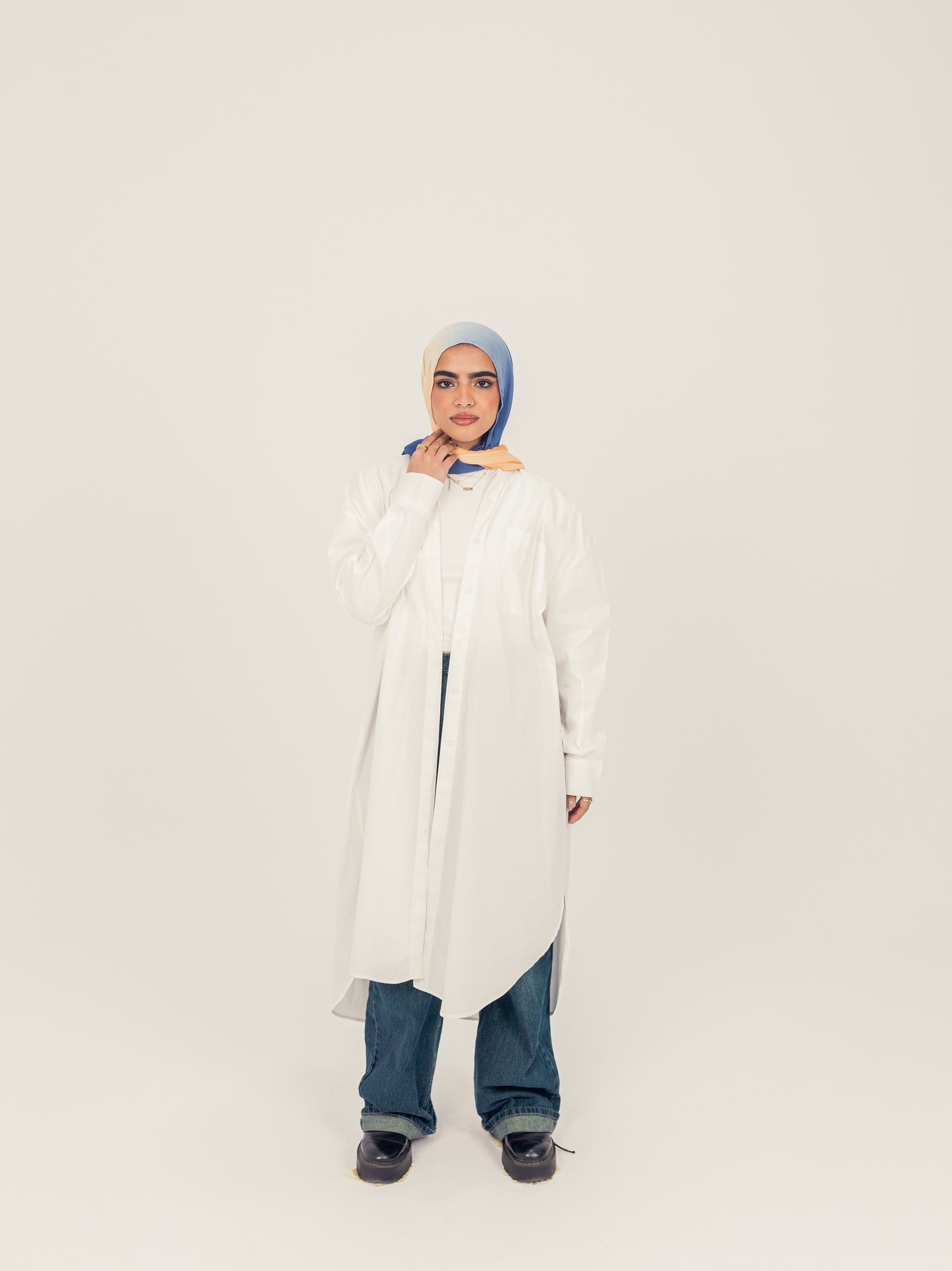 Modest Oversized Cotton Dress Shirt - White