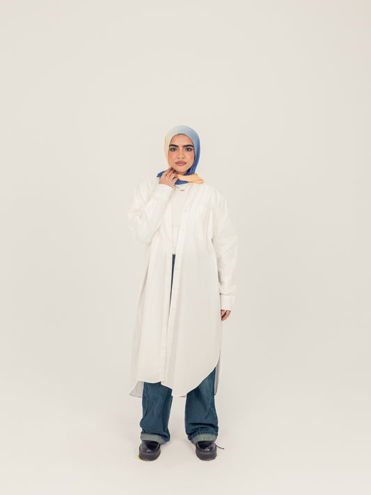 Modest Oversized Cotton Dress Shirt - White