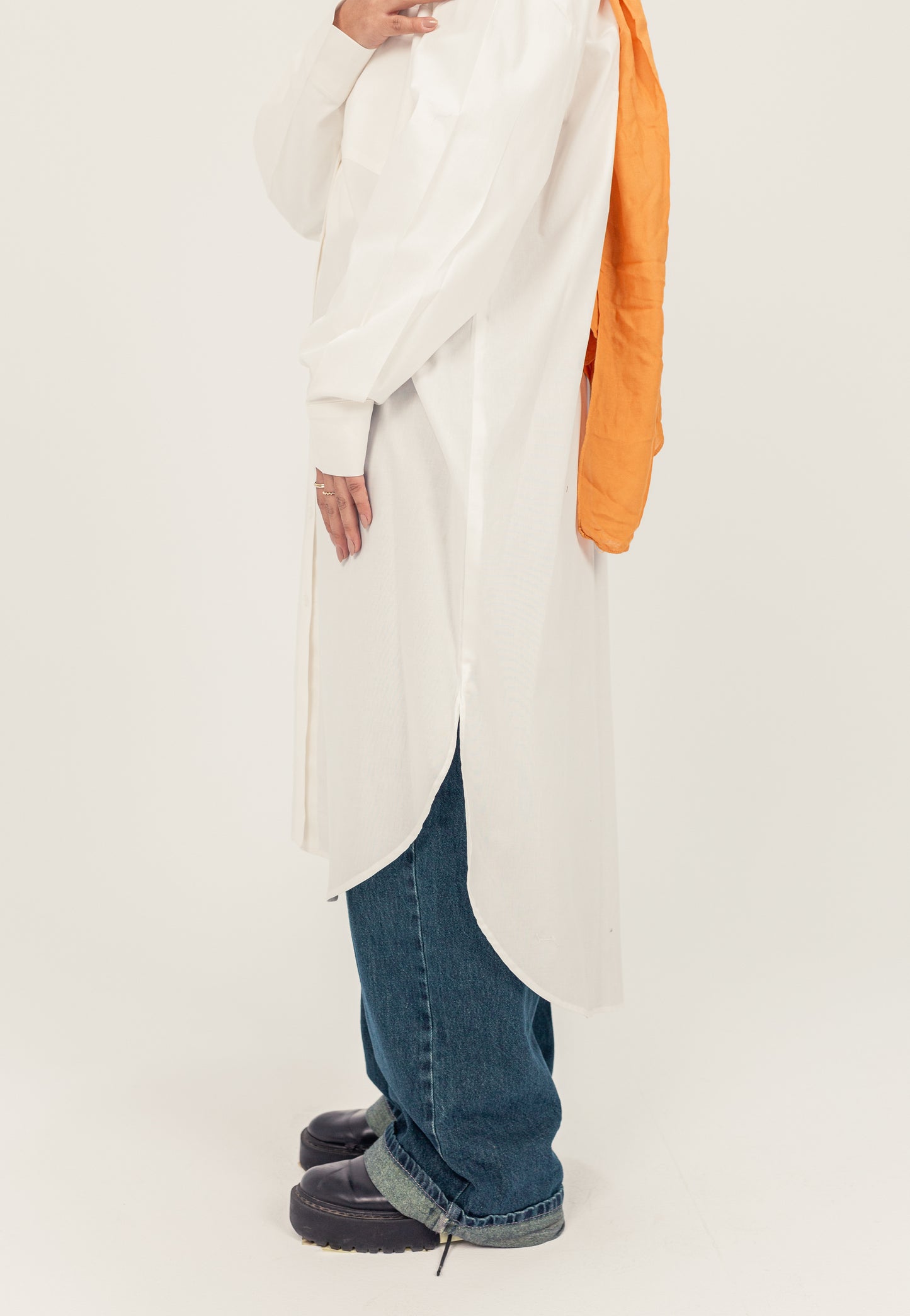 Modest Oversized Cotton Dress Shirt - White