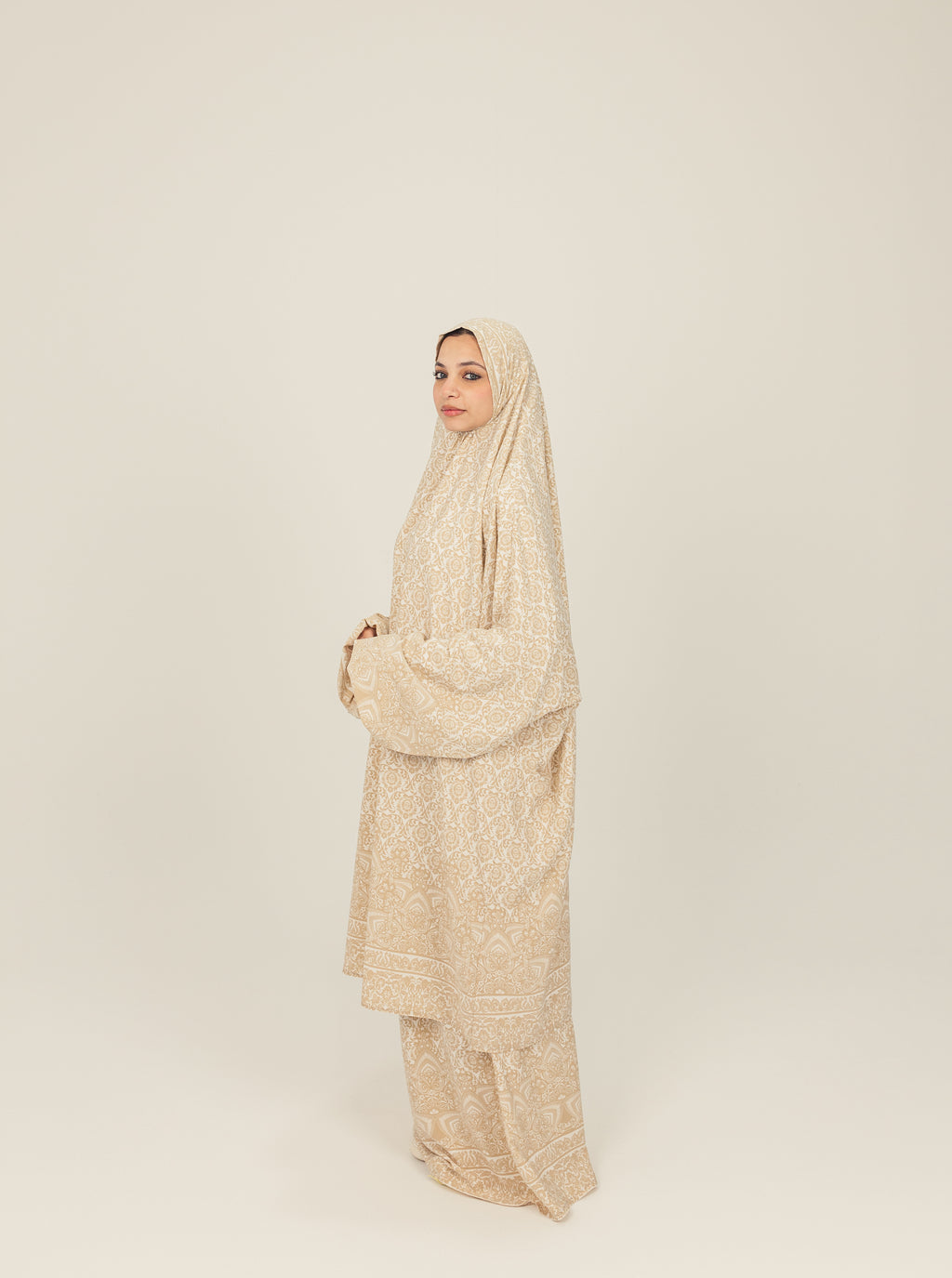 Cream Pattern Print Prayer Dress Isdal