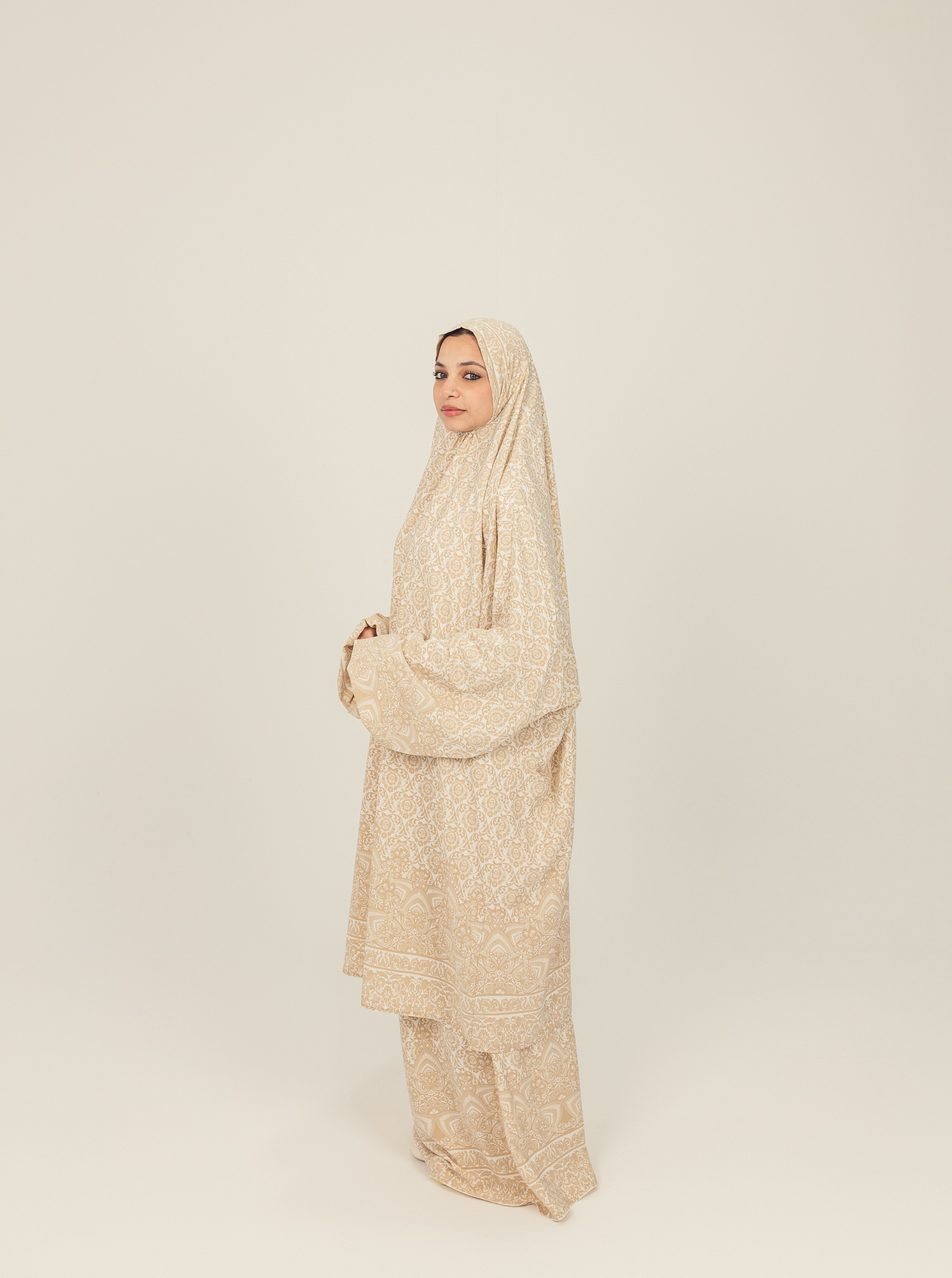 Cream Pattern Print Prayer Dress Isdal