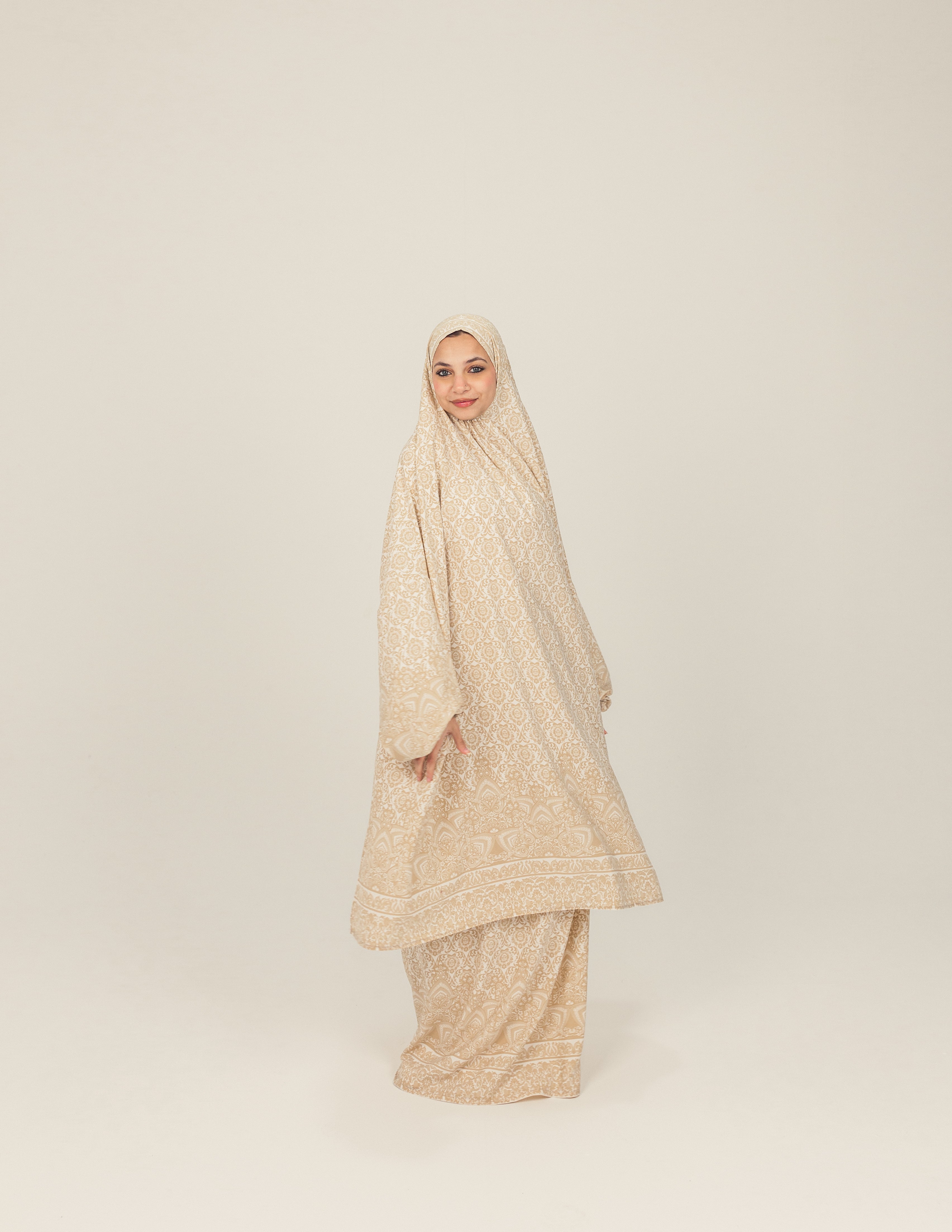Cream Pattern Print Prayer Dress Isdal