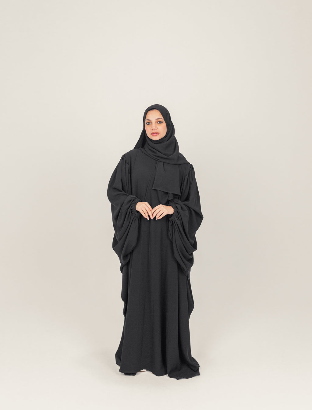 Black Butterfly Sleeve Crepe Abayah