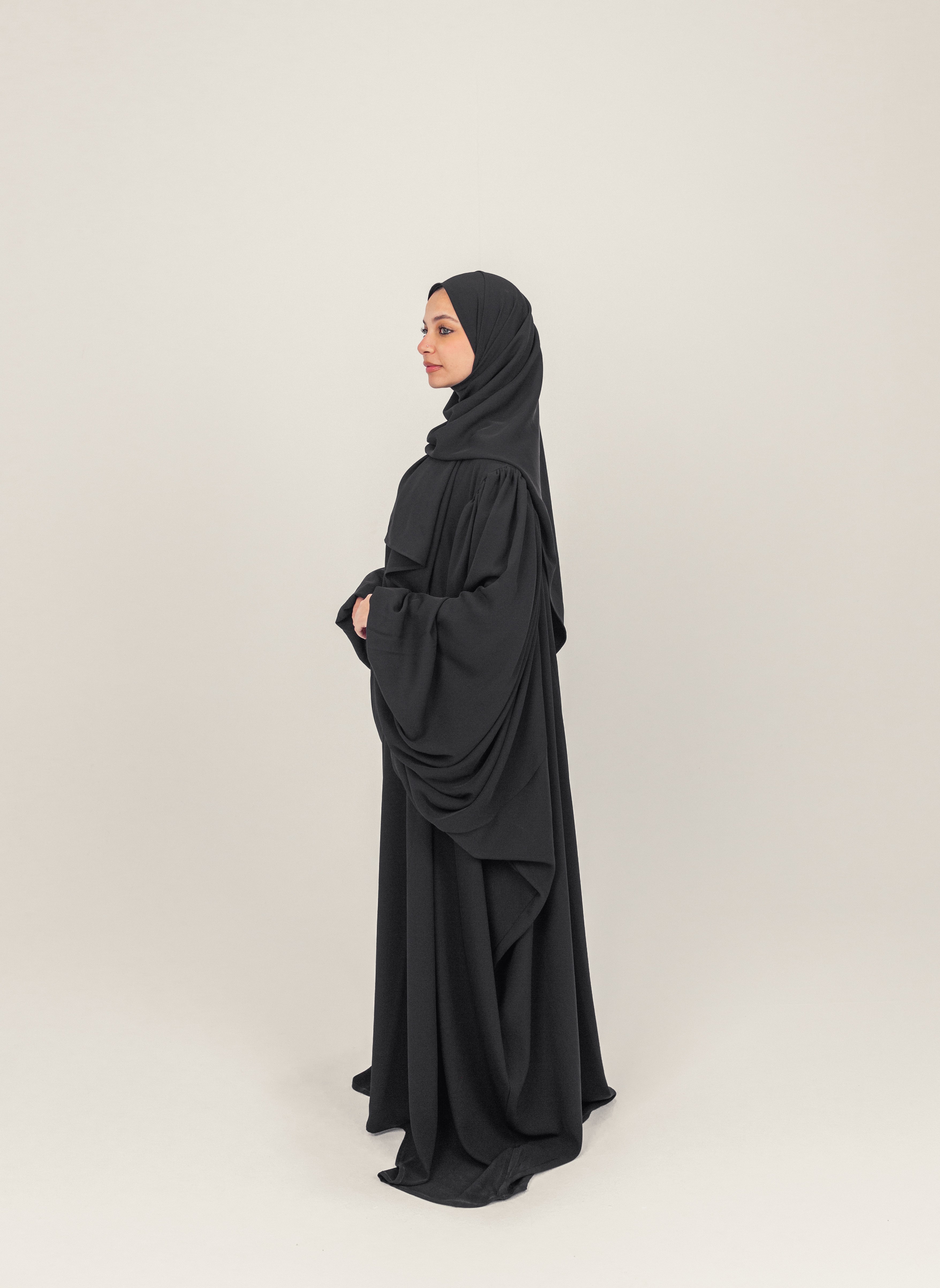 Black Butterfly Sleeve Crepe Abayah