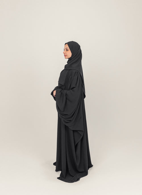 Black Butterfly Sleeve Crepe Abayah