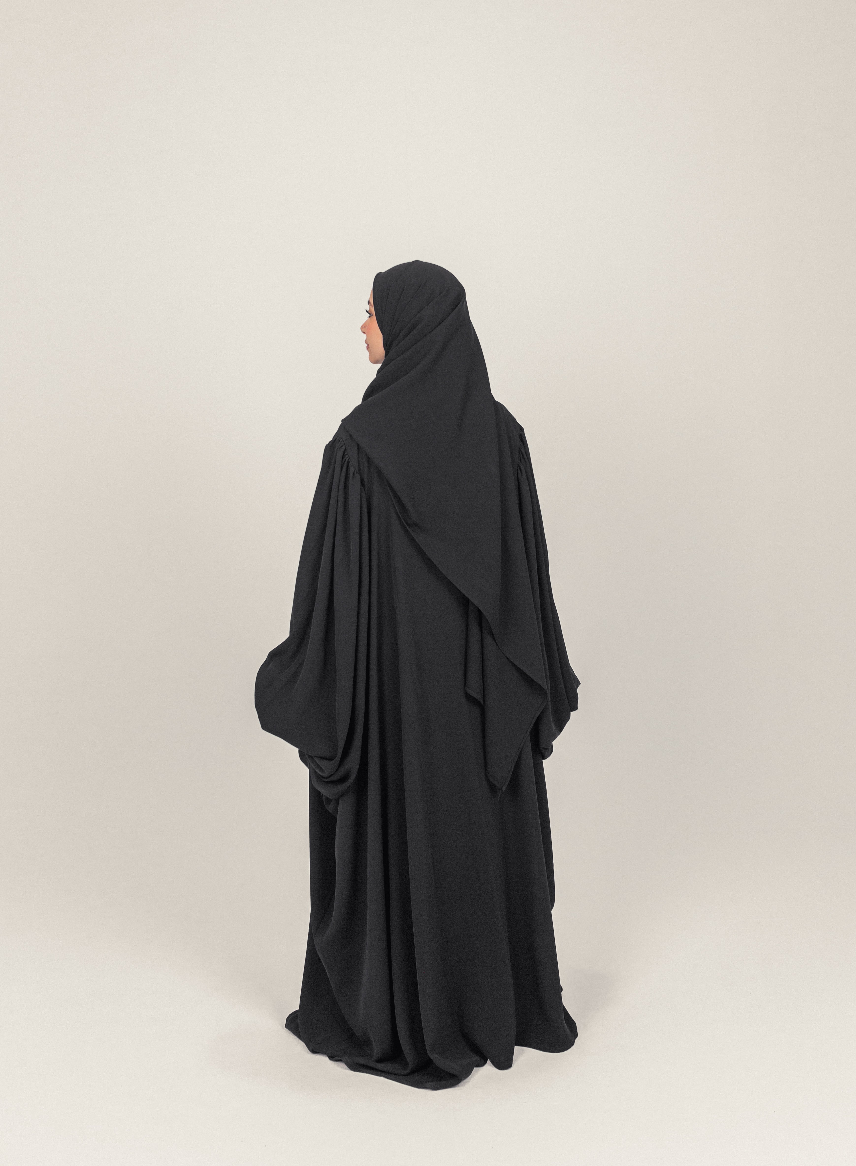 Black Butterfly Sleeve Crepe Abayah