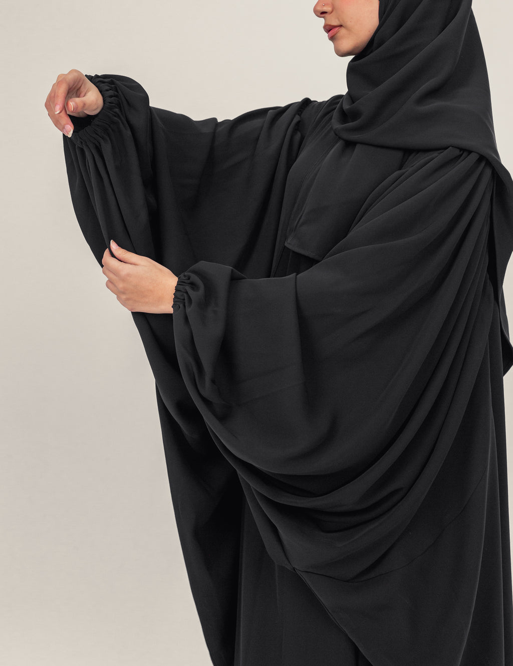 Black Butterfly Sleeve Crepe Abayah