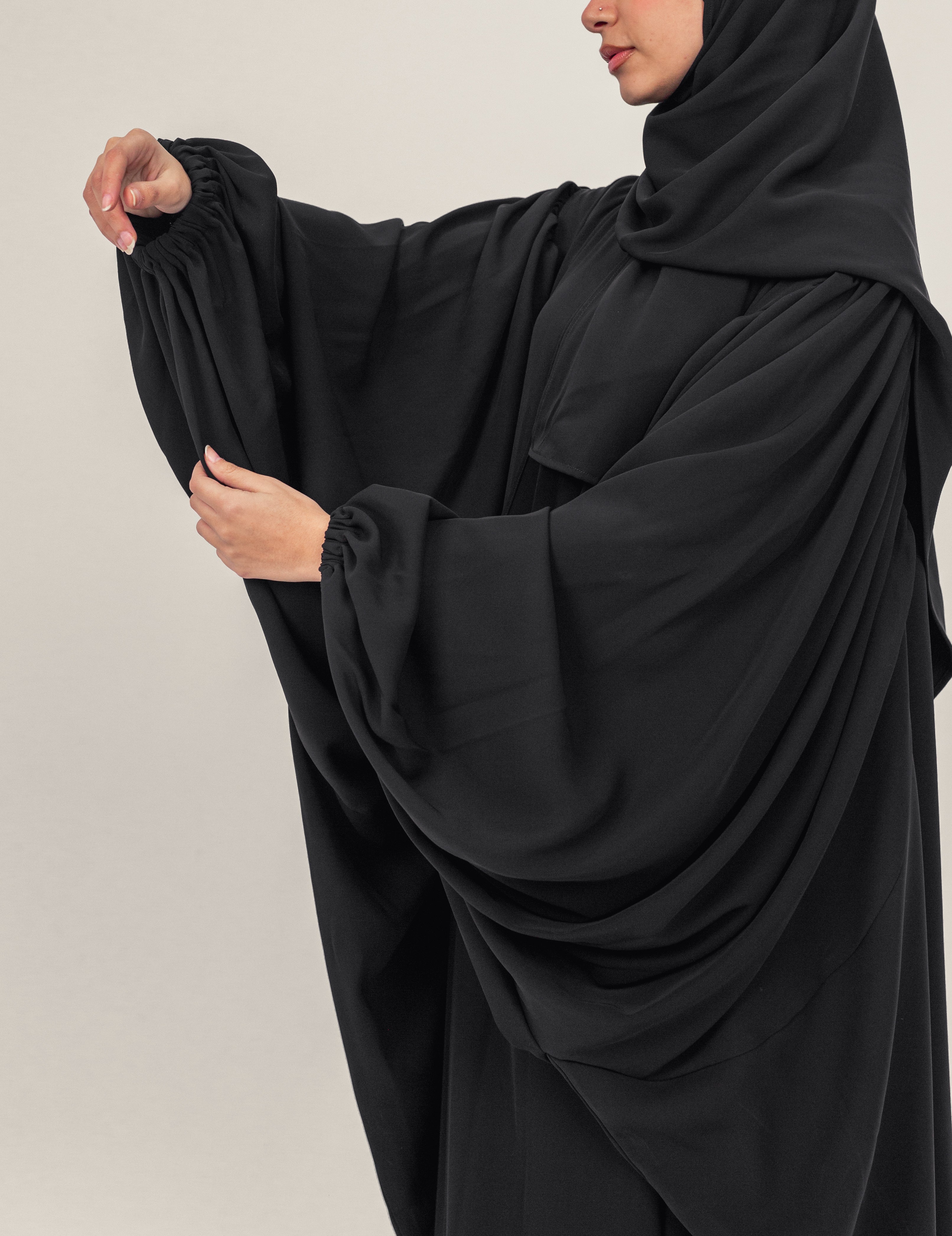 Black Butterfly Sleeve Crepe Abayah