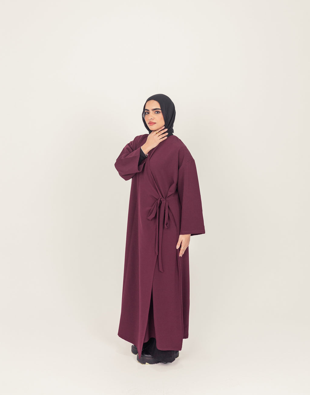 Maroon Side Wrap Crepe Abayah