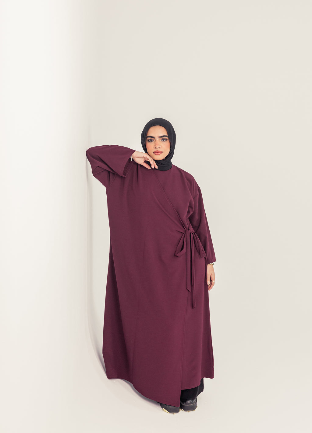 Maroon Side Wrap Crepe Abayah