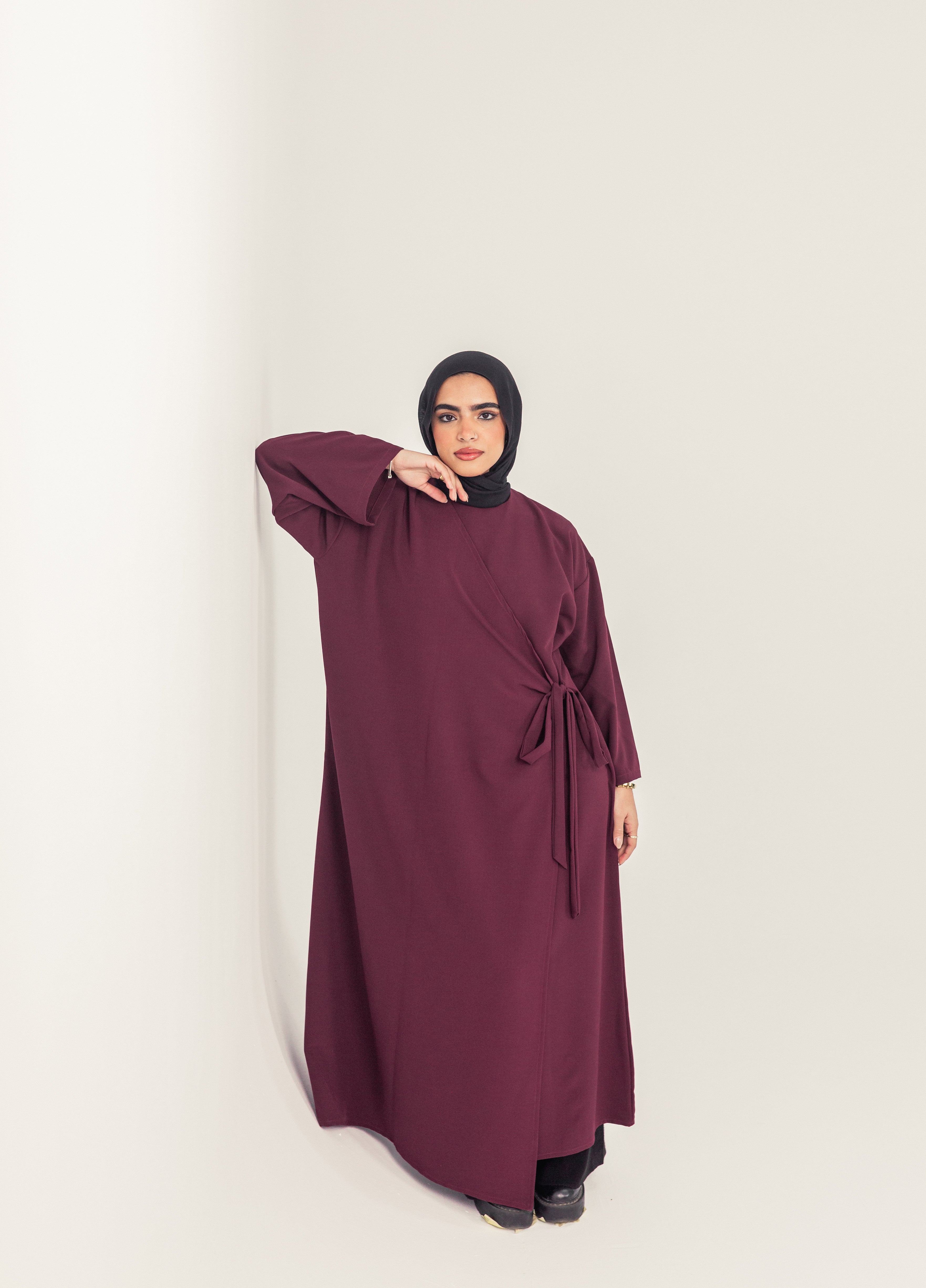 Maroon Side Wrap Crepe Abayah