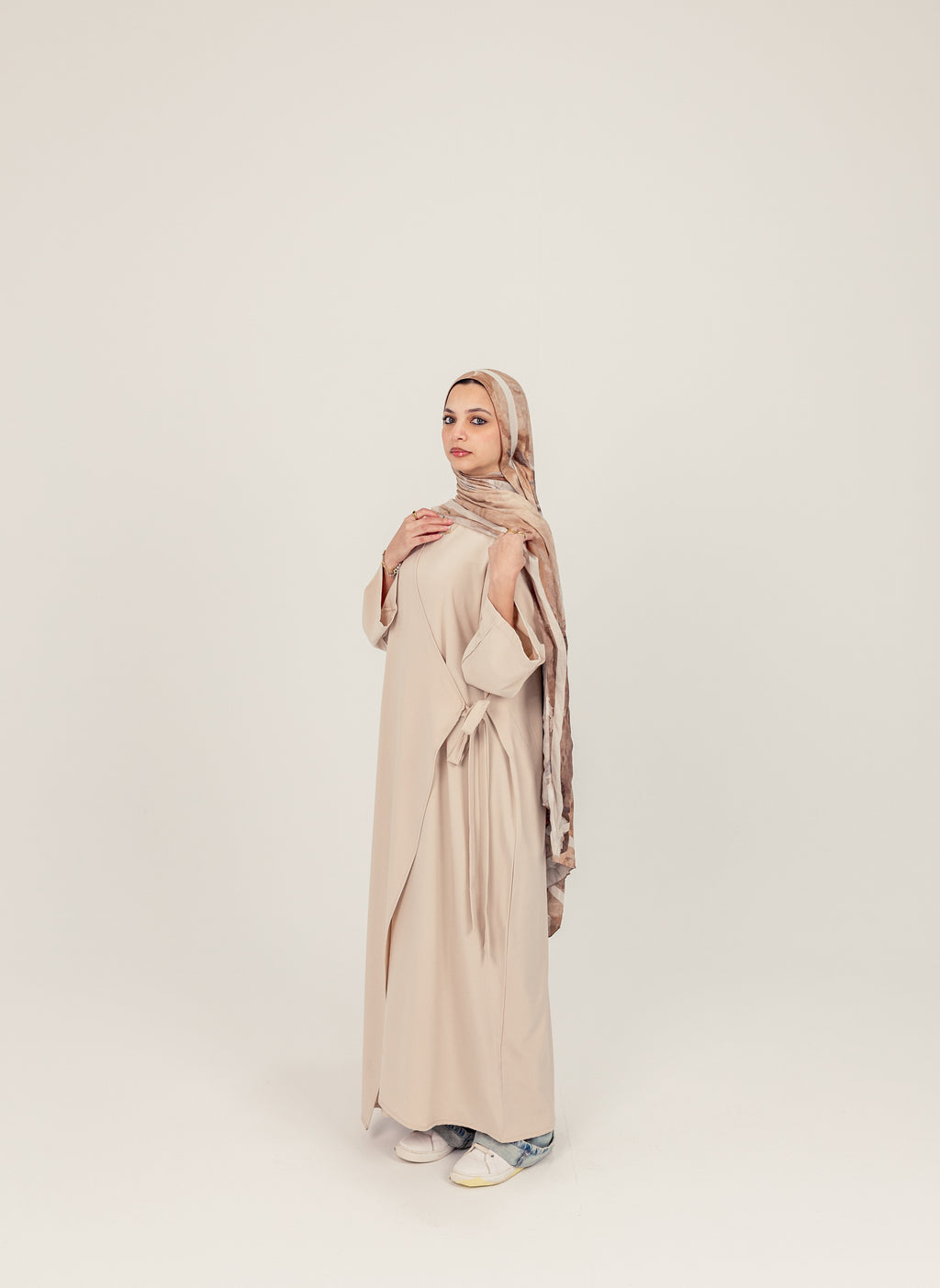 Beige Side Wrap Crepe Abayah