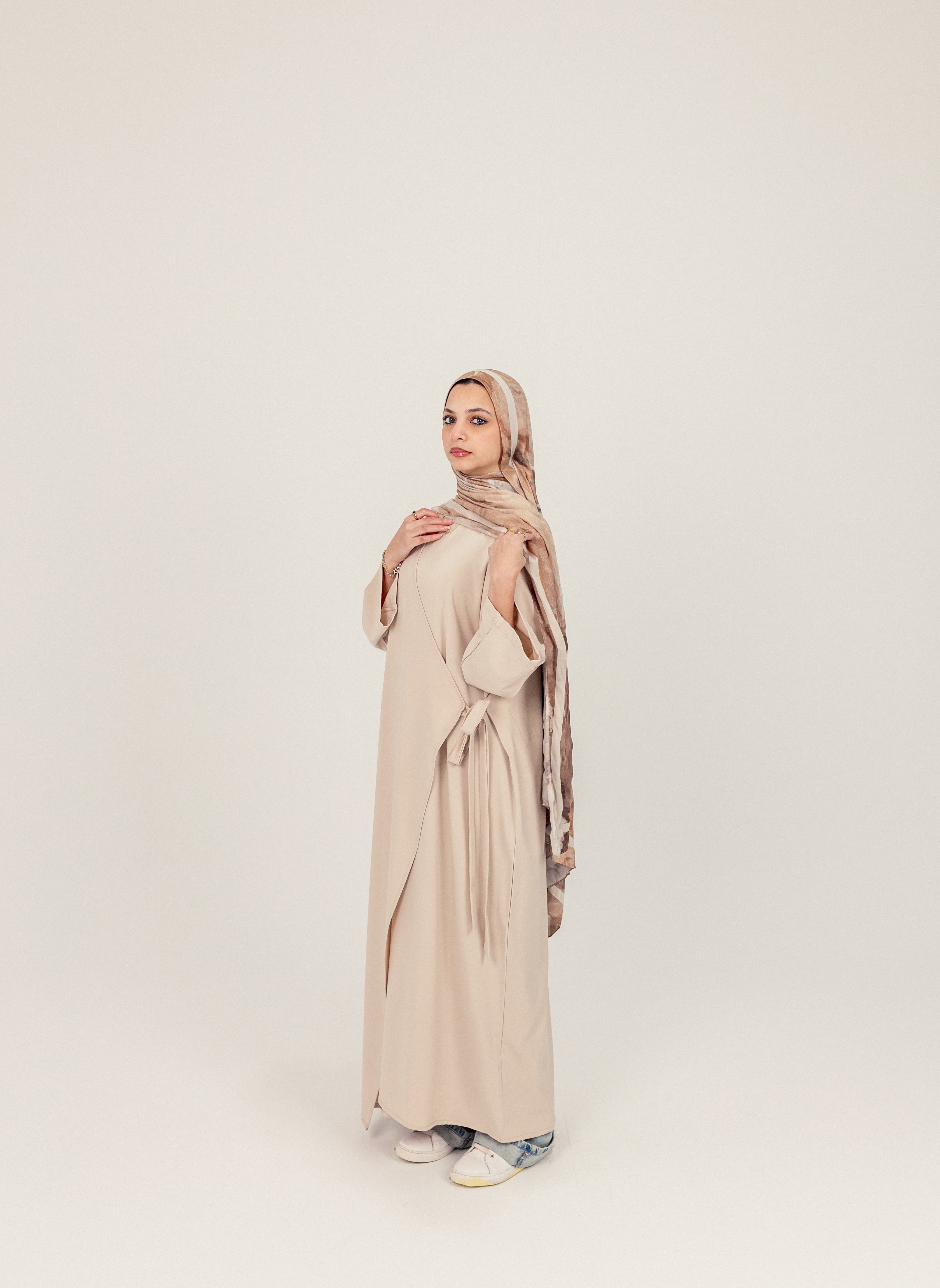 Beige Side Wrap Crepe Abayah