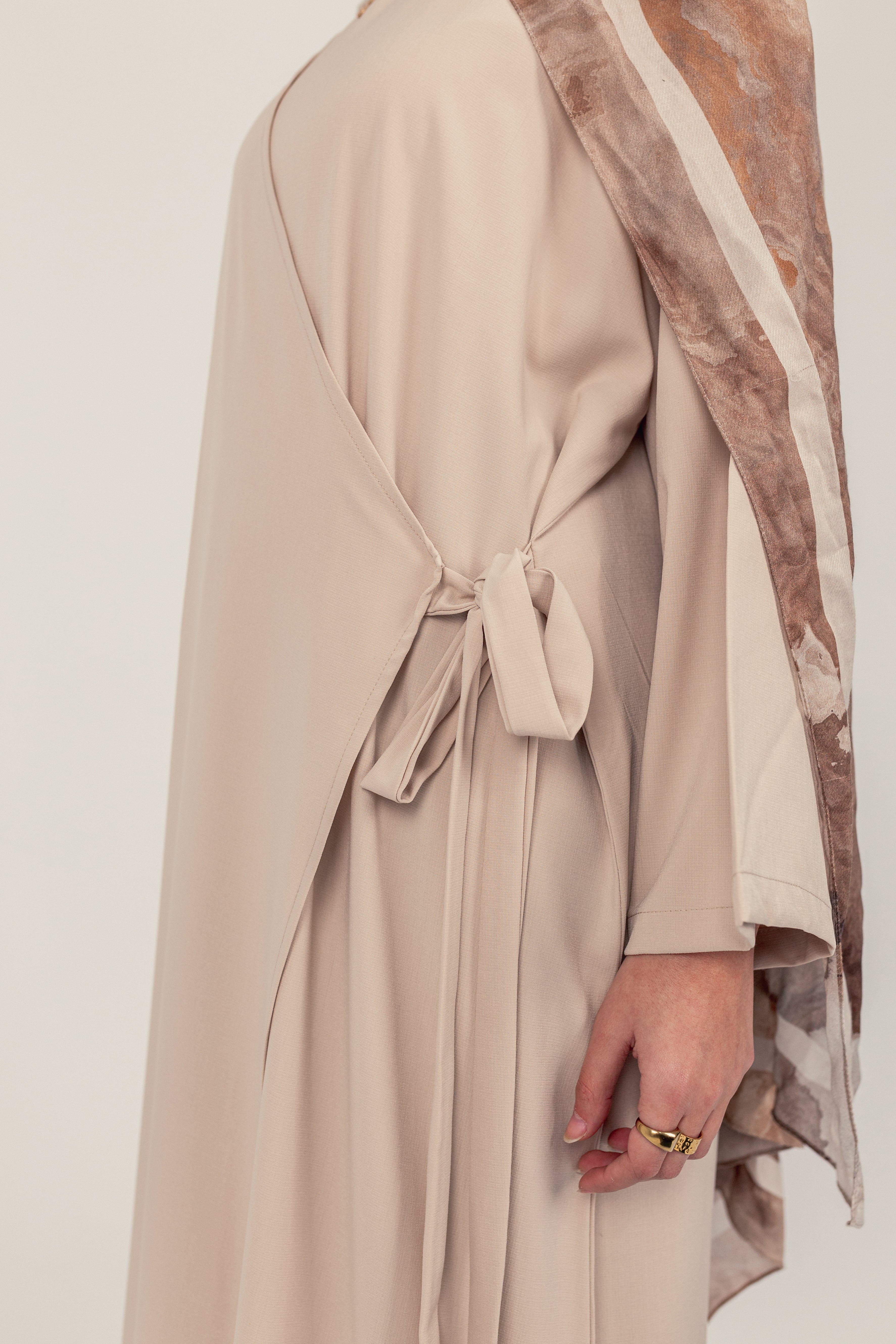 Beige Side Wrap Crepe Abayah