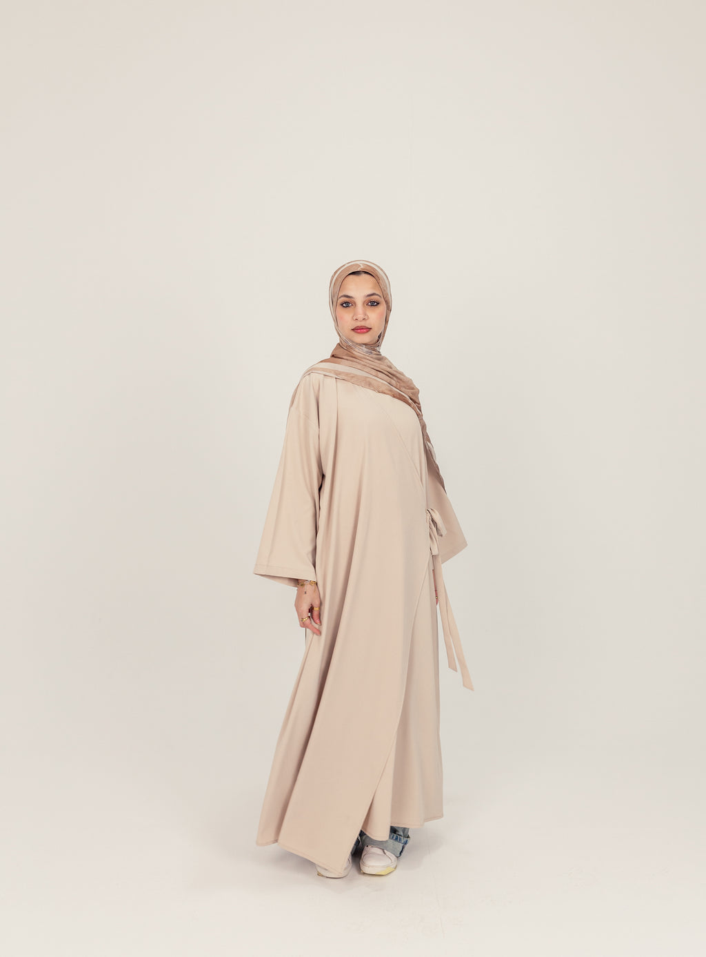 Beige Side Wrap Crepe Abayah