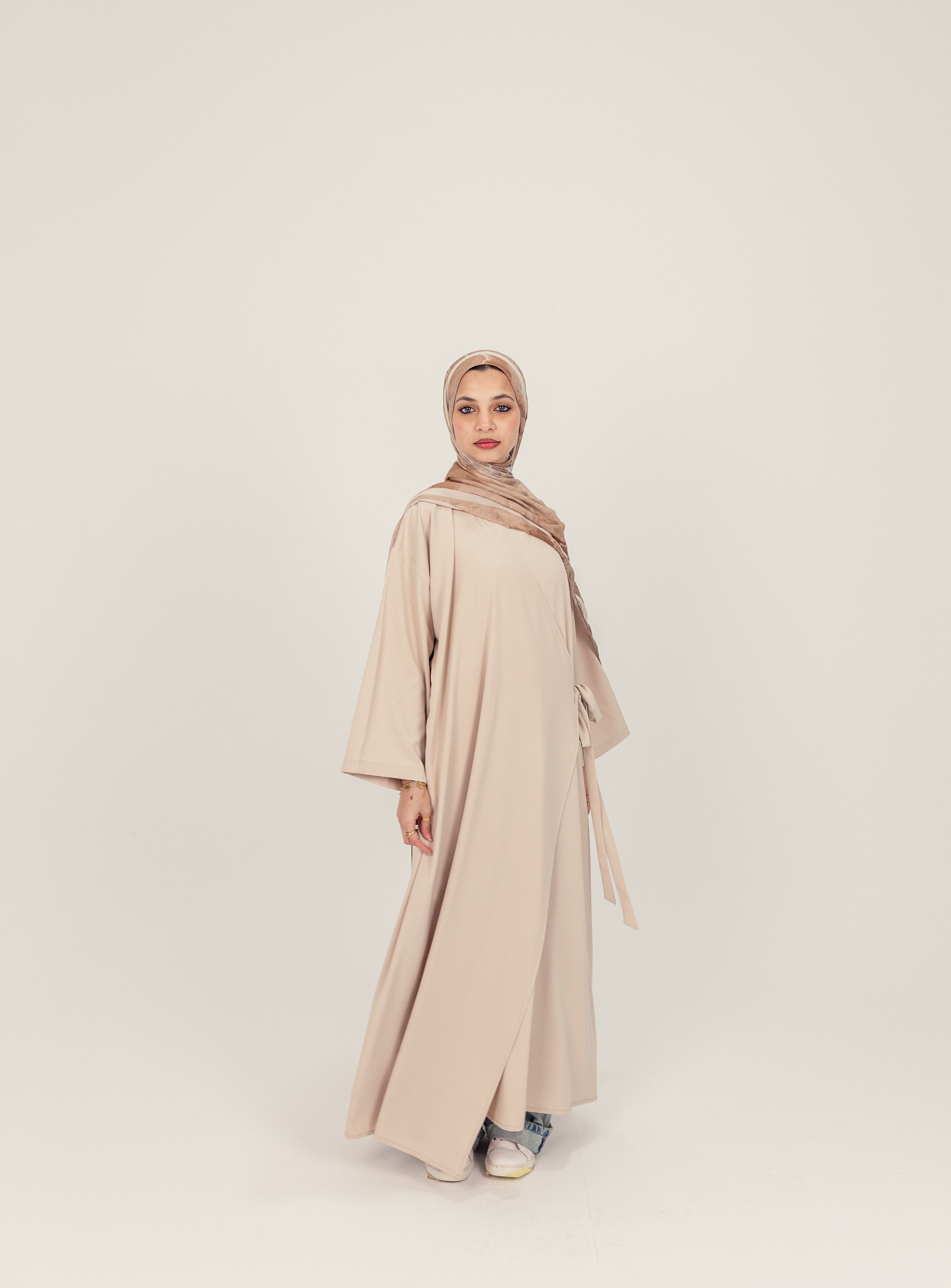 Beige Side Wrap Crepe Abayah