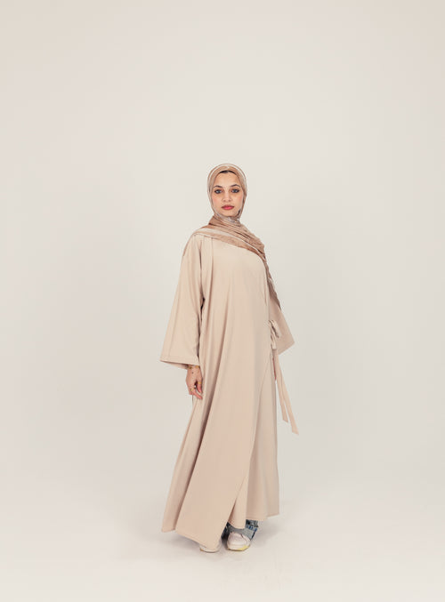 Beige Side Wrap Crepe Abayah