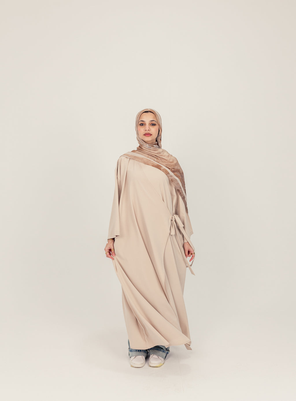 Beige Side Wrap Crepe Abayah