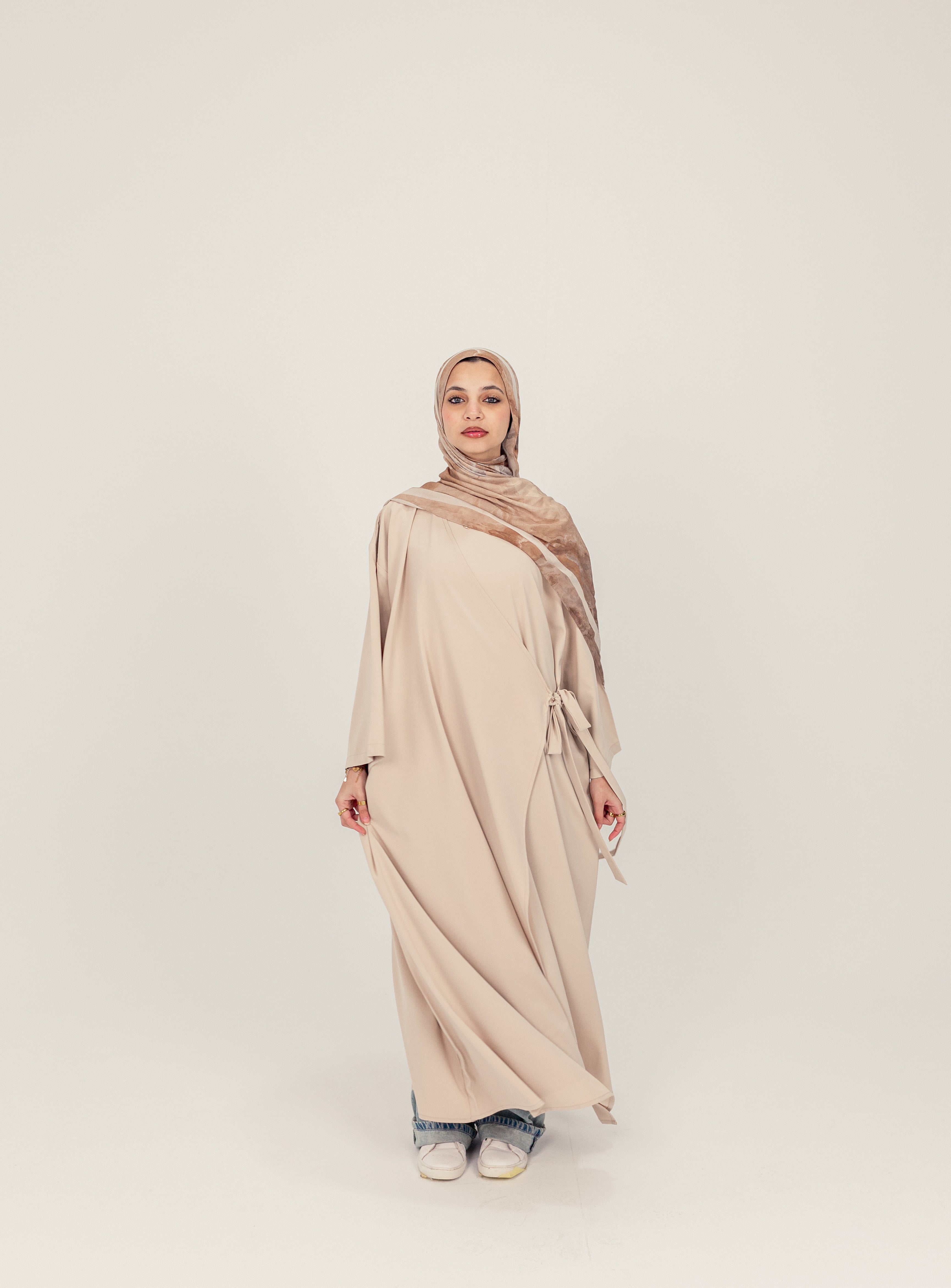 Beige Side Wrap Crepe Abayah