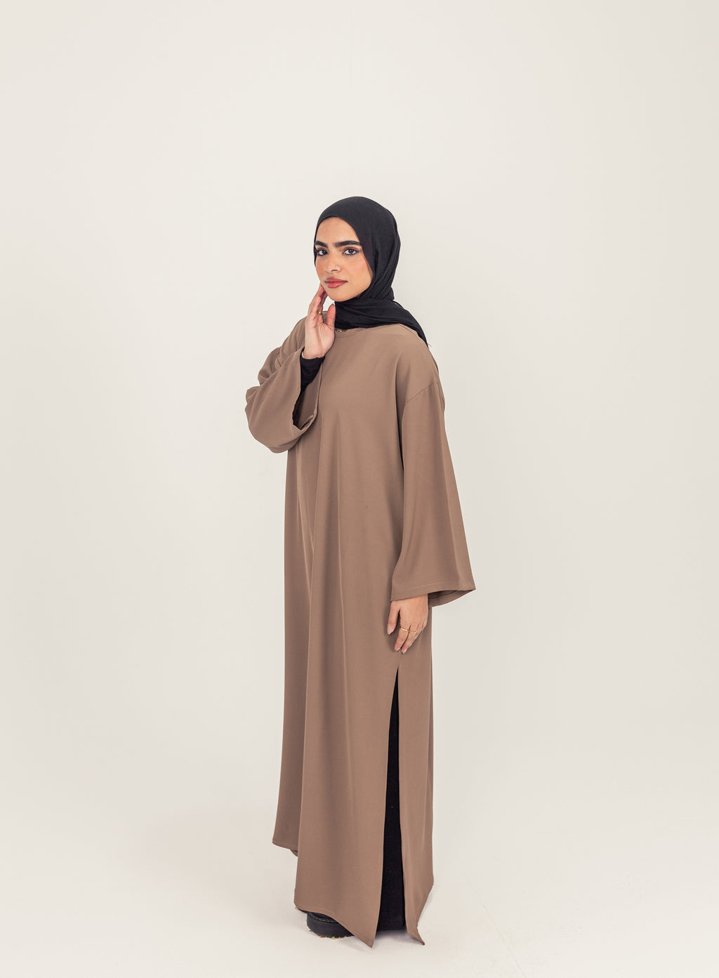 Mocha Closed Slit Rayon Crepe Abayah