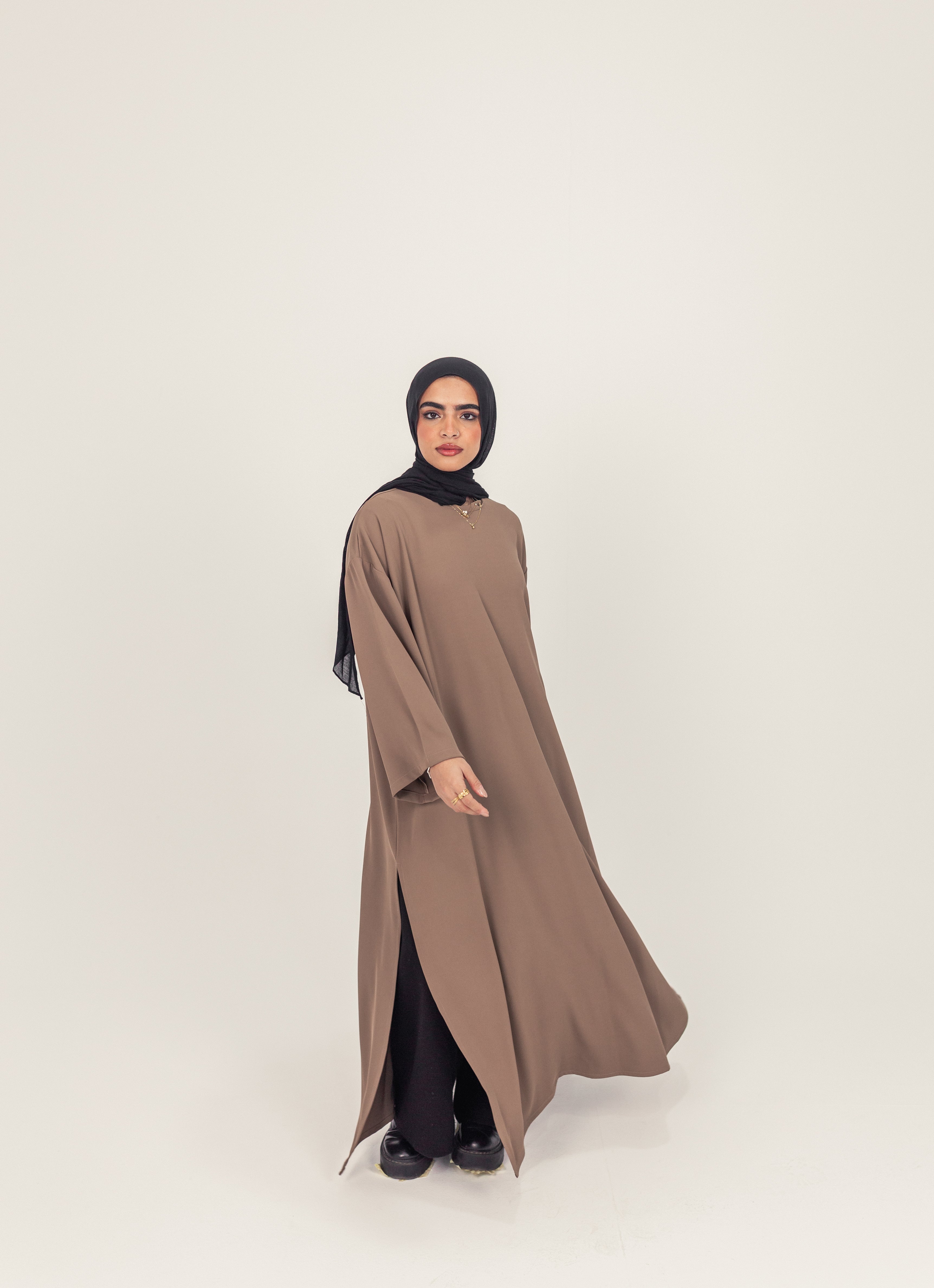 Mocha Closed Slit Rayon Crepe Abayah