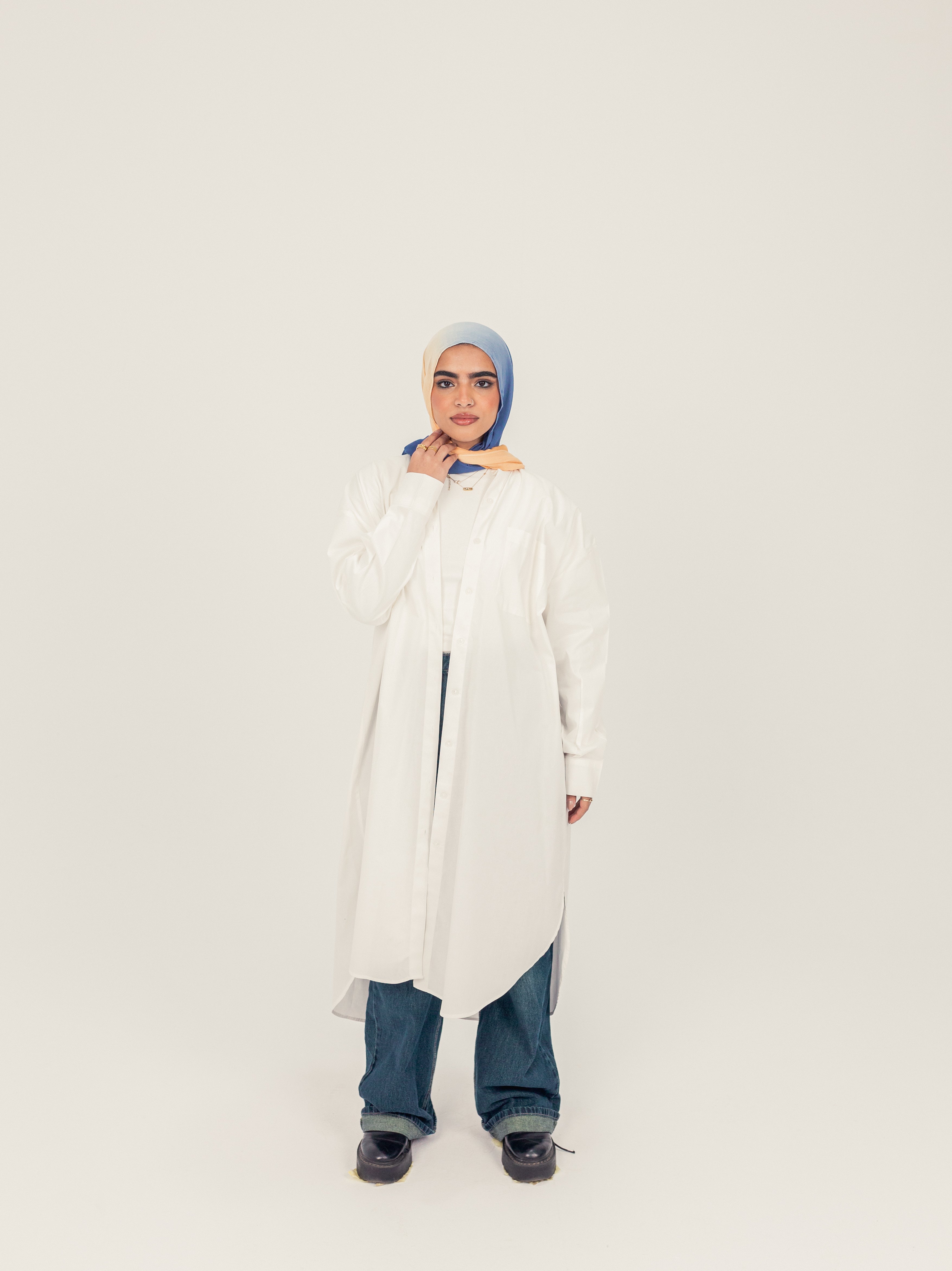 White Modest Oversized Cotton Dress Shirt