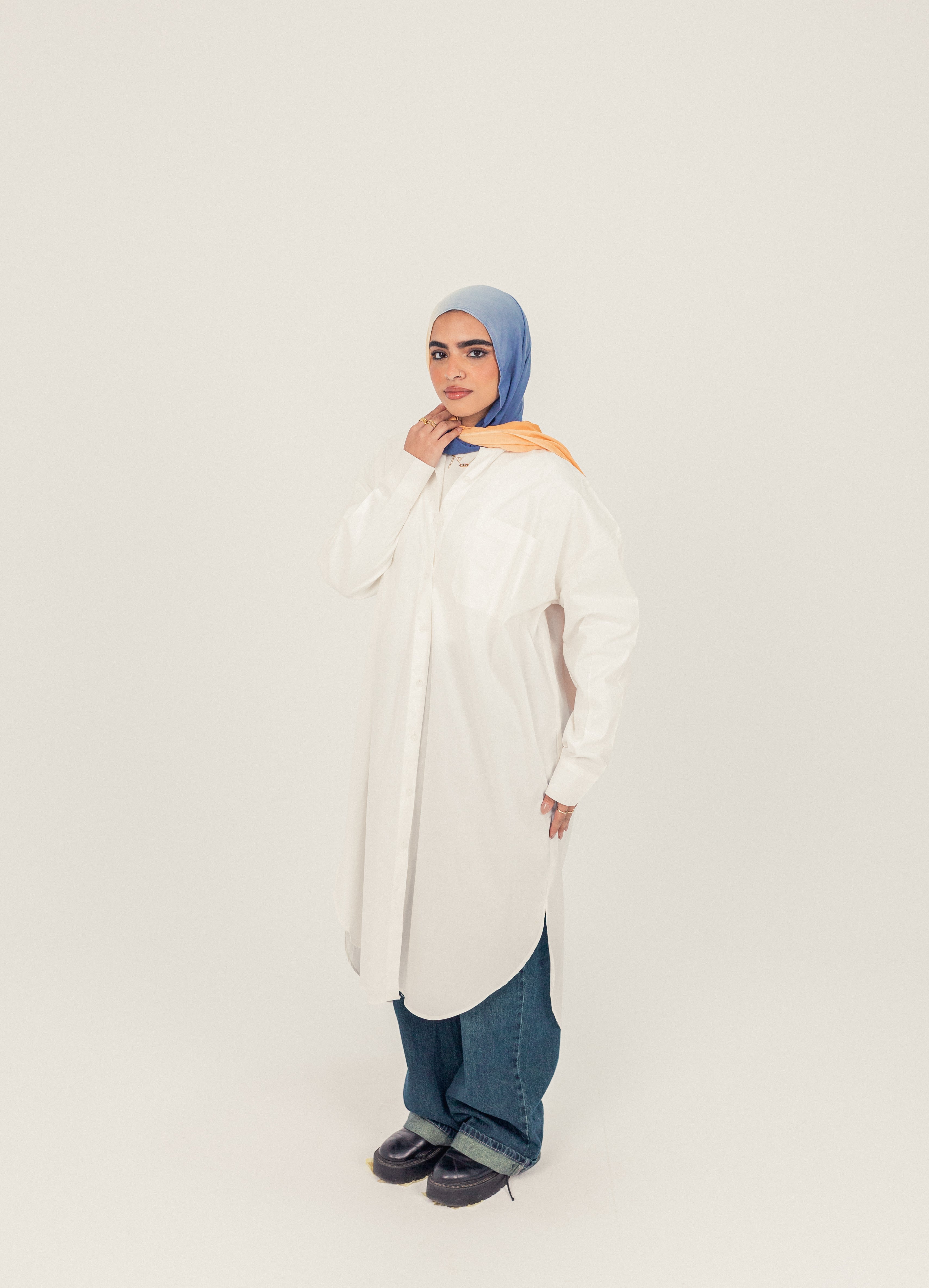 White Modest Oversized Cotton Dress Shirt