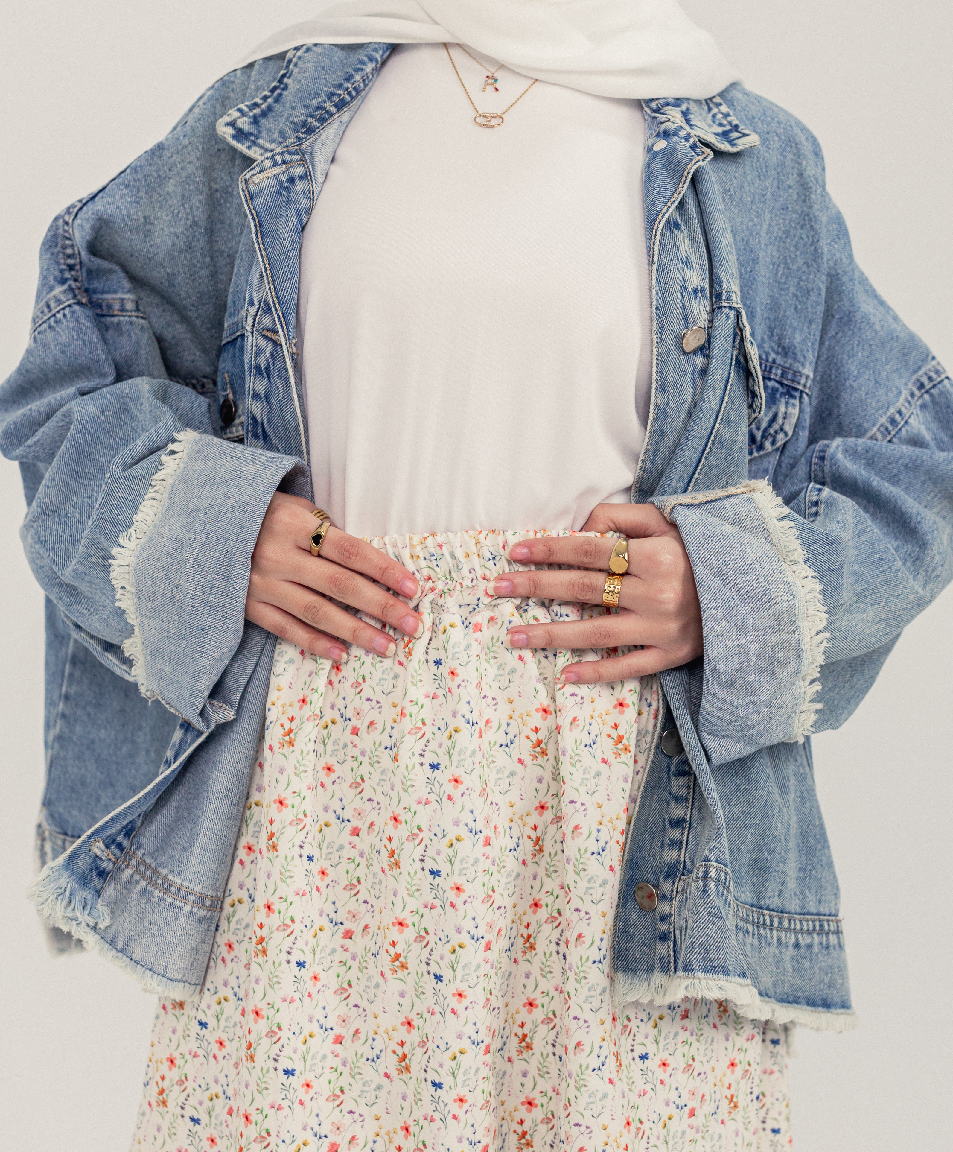 Cream Floral Pattern Spring Skirt