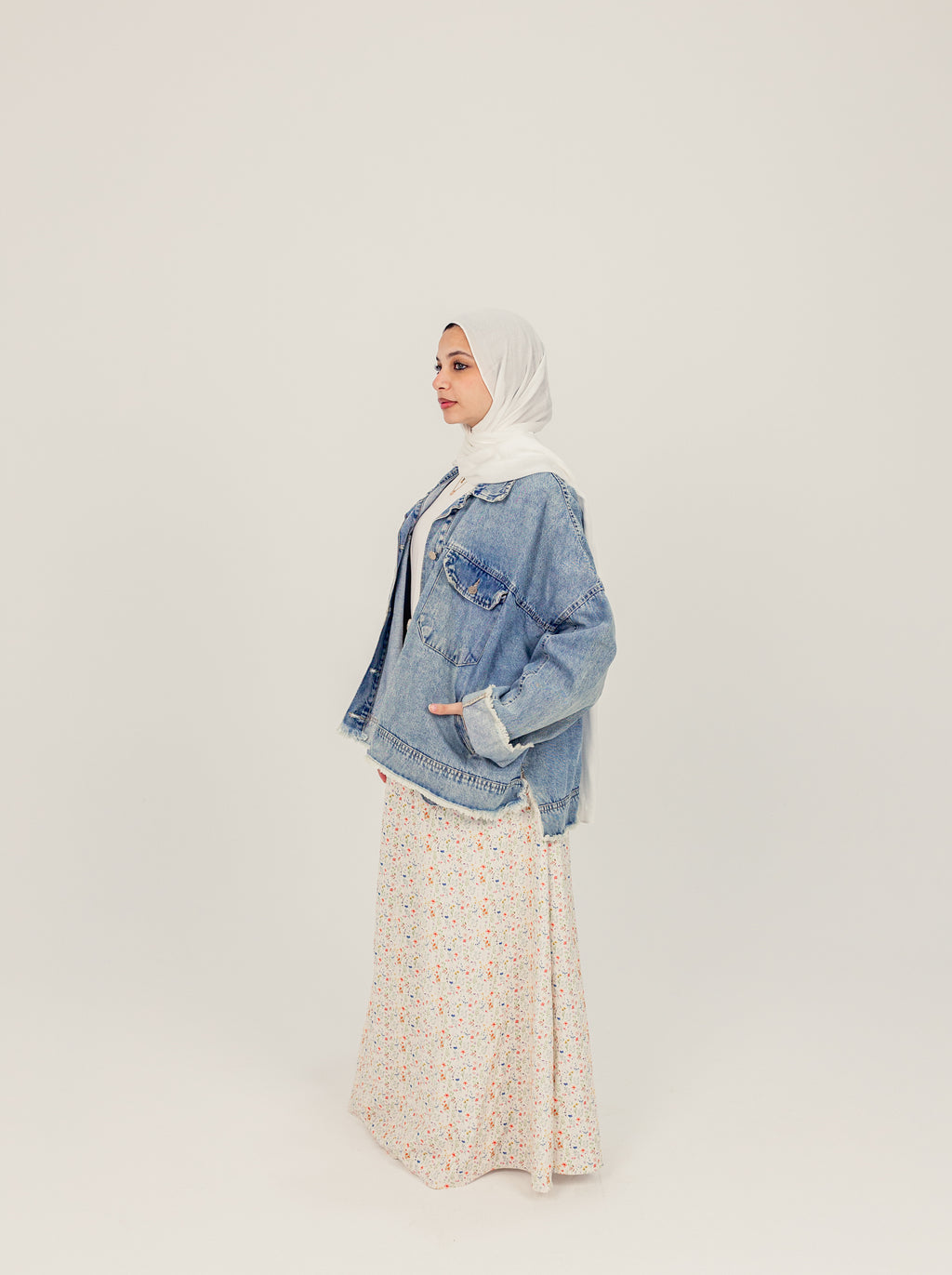 Cream Floral Pattern Spring Skirt