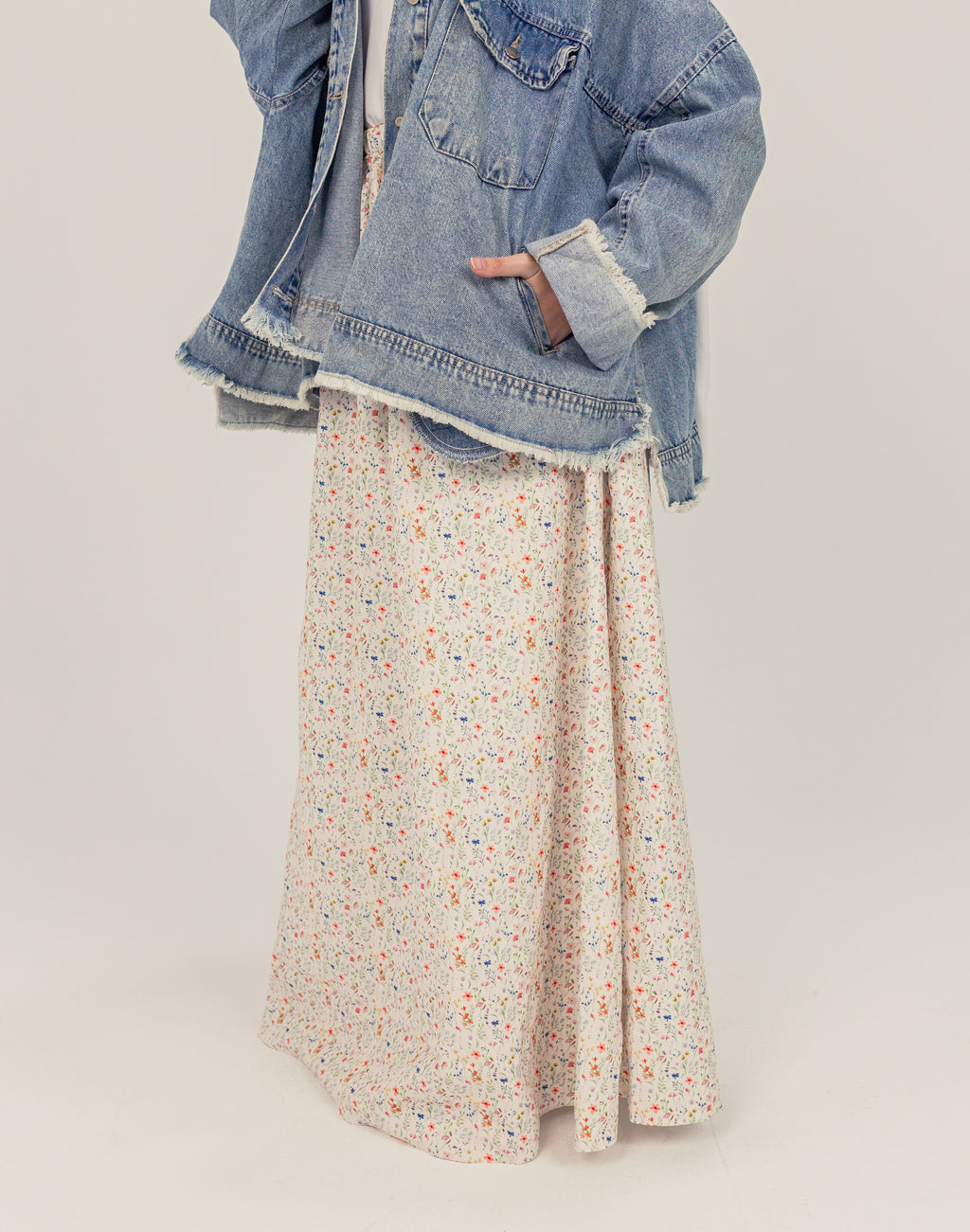 Cream Floral Pattern Spring Skirt