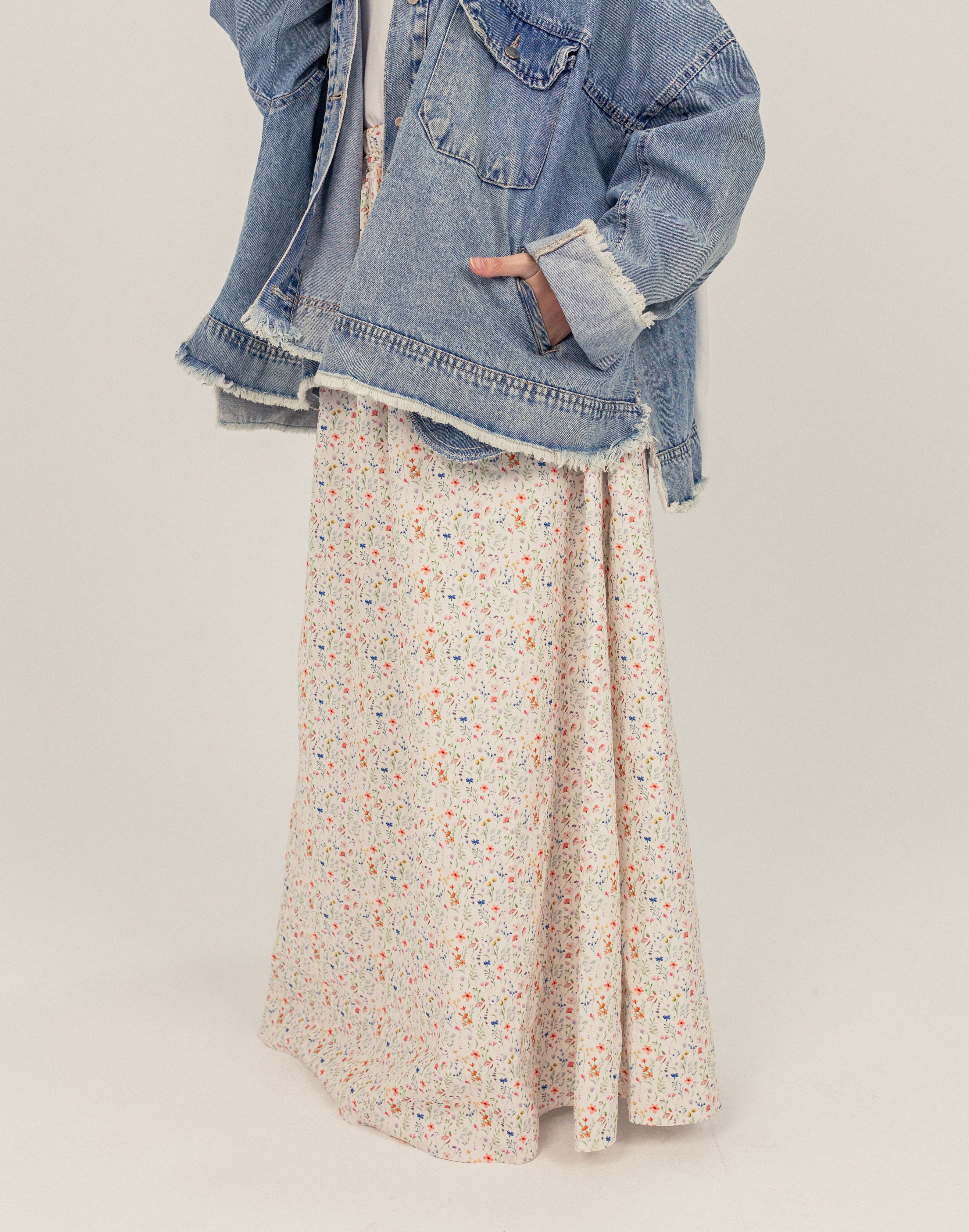 Cream Floral Pattern Spring Skirt