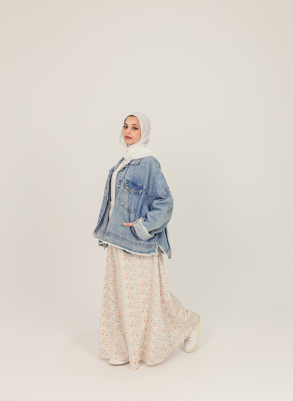 Cream Floral Pattern Spring Skirt