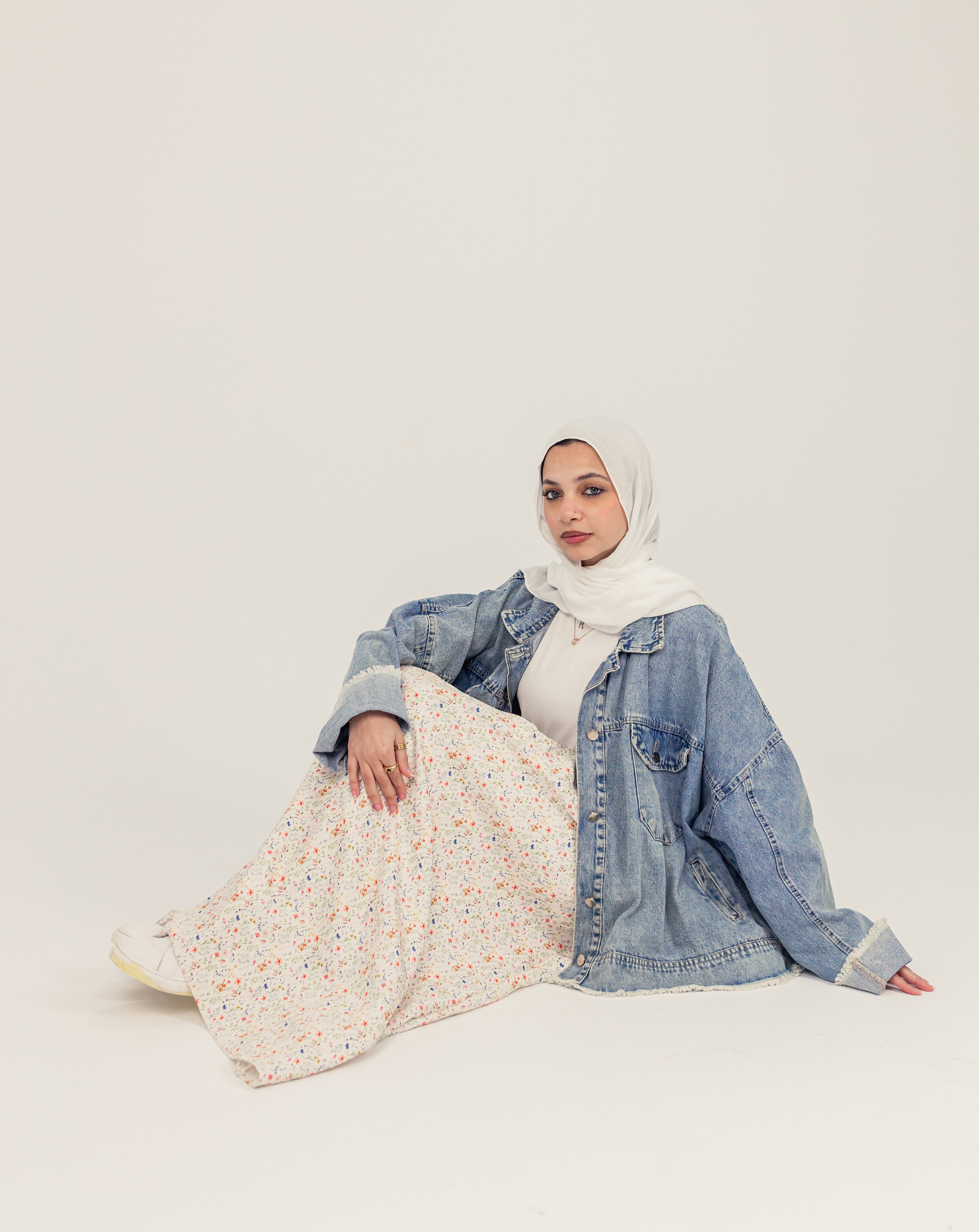 Cream Floral Pattern Spring Skirt