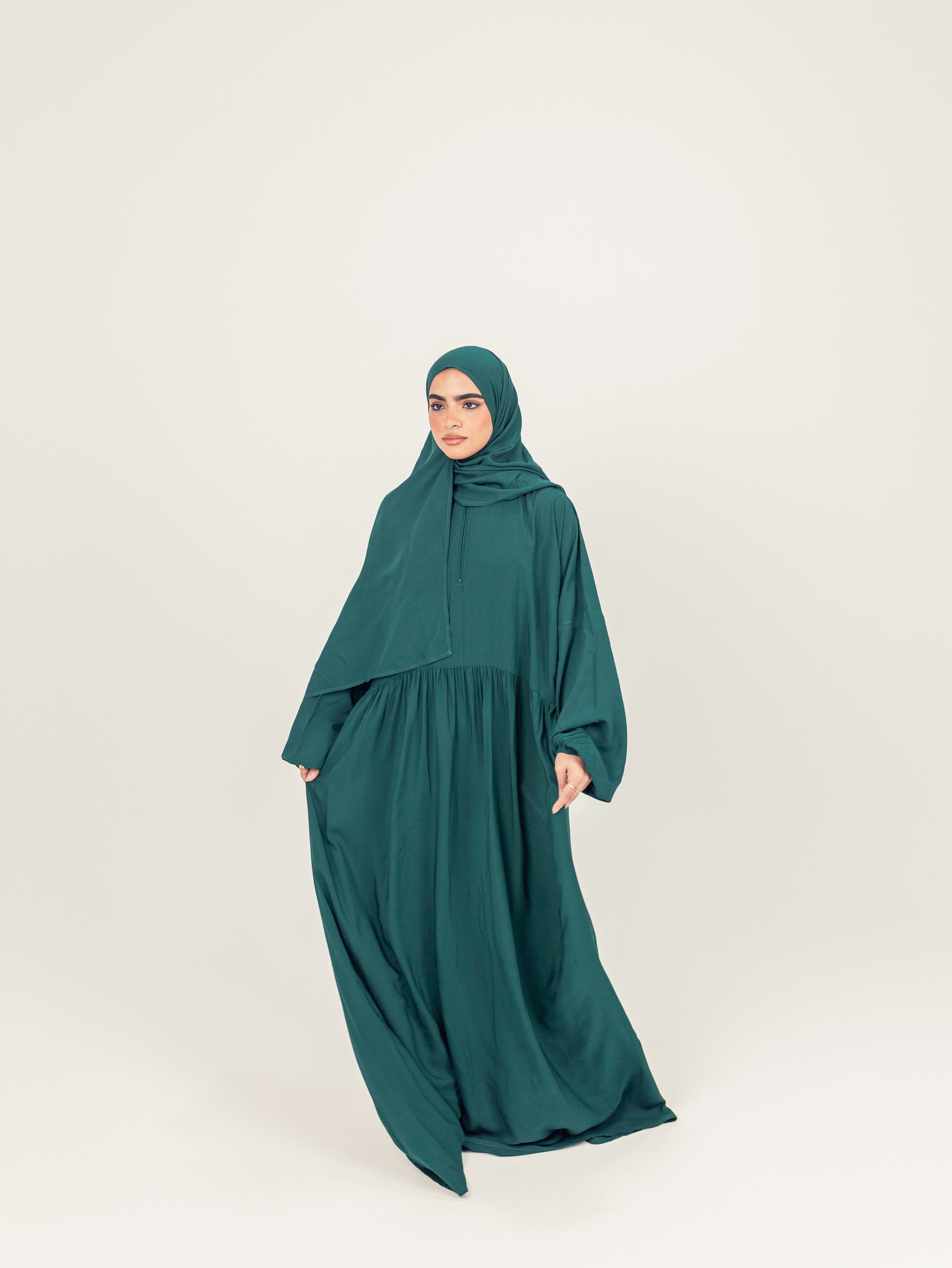 Green Plain Cotton Prayer Dress Isdal