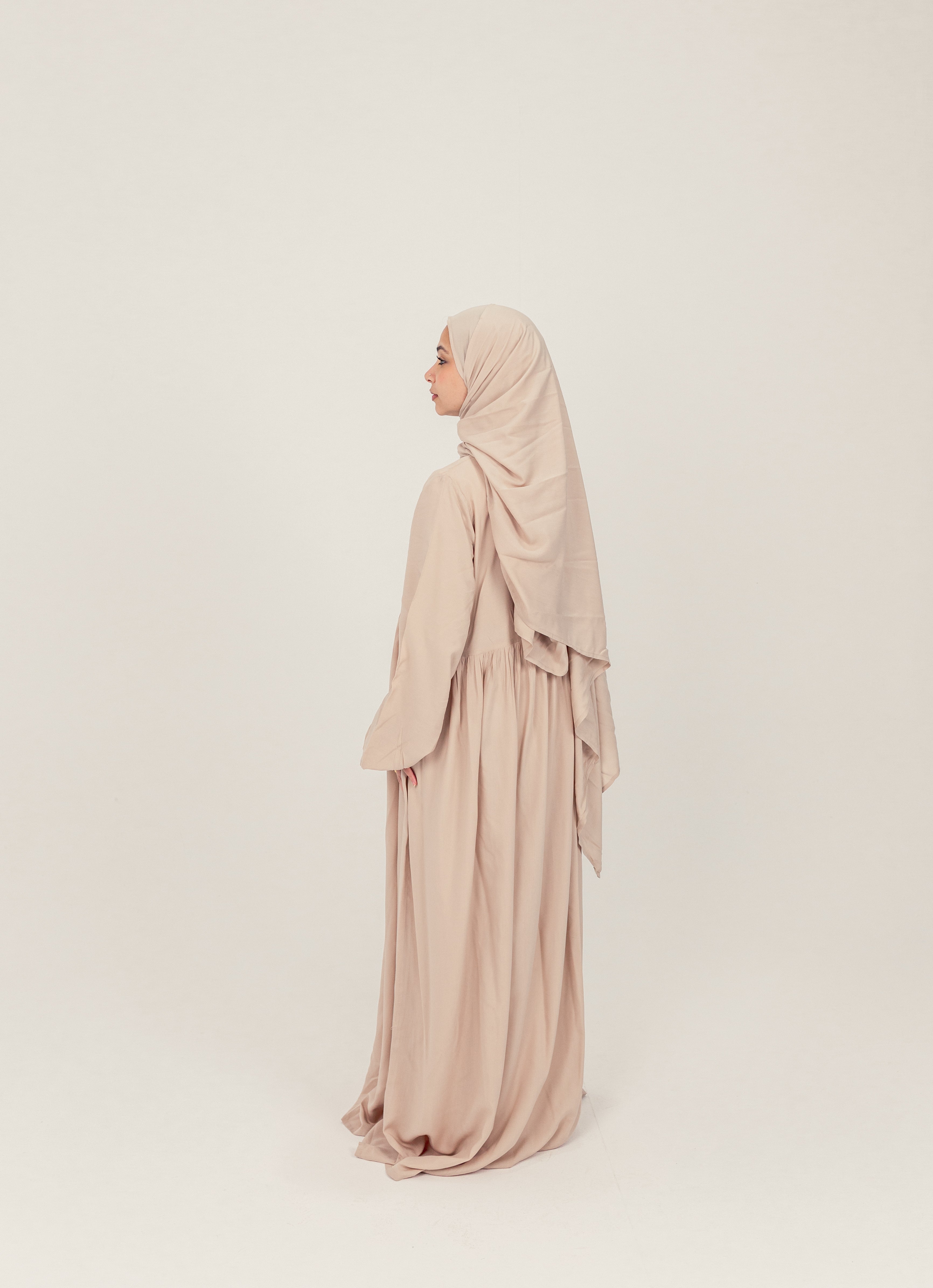 Beige Plain Cotton Prayer Dress Isdal