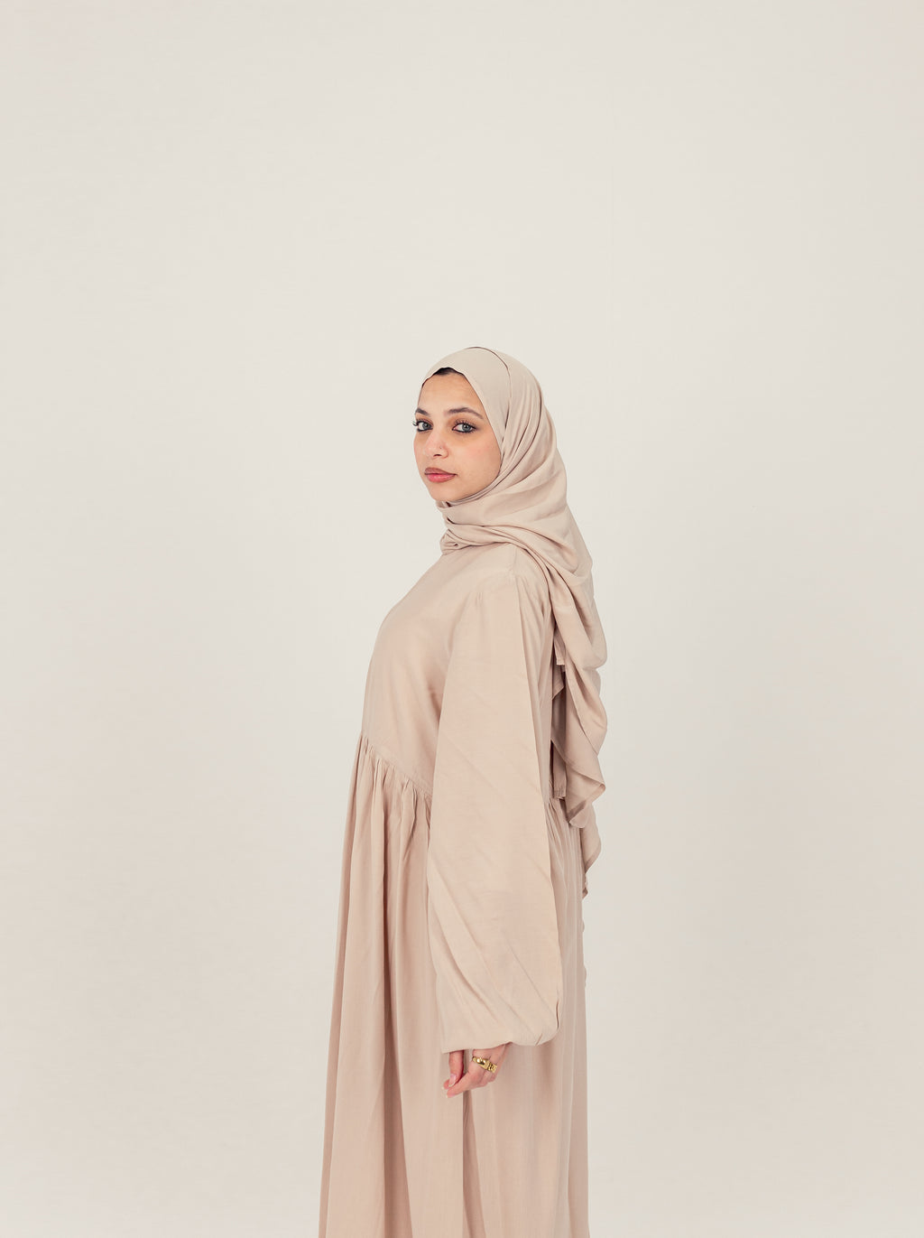 Beige Plain Cotton Prayer Dress Isdal