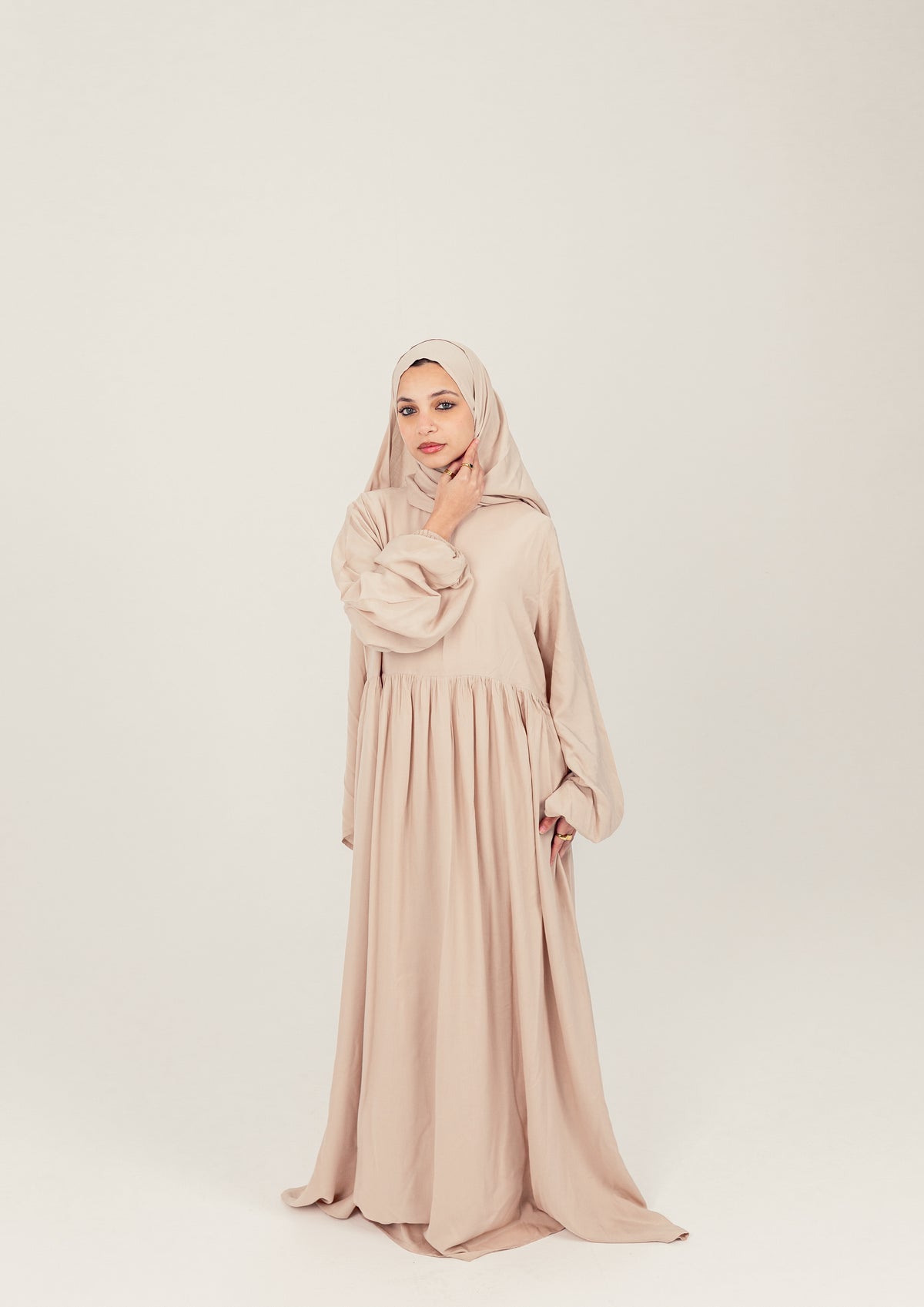 Beige Plain Cotton Prayer Dress Isdal