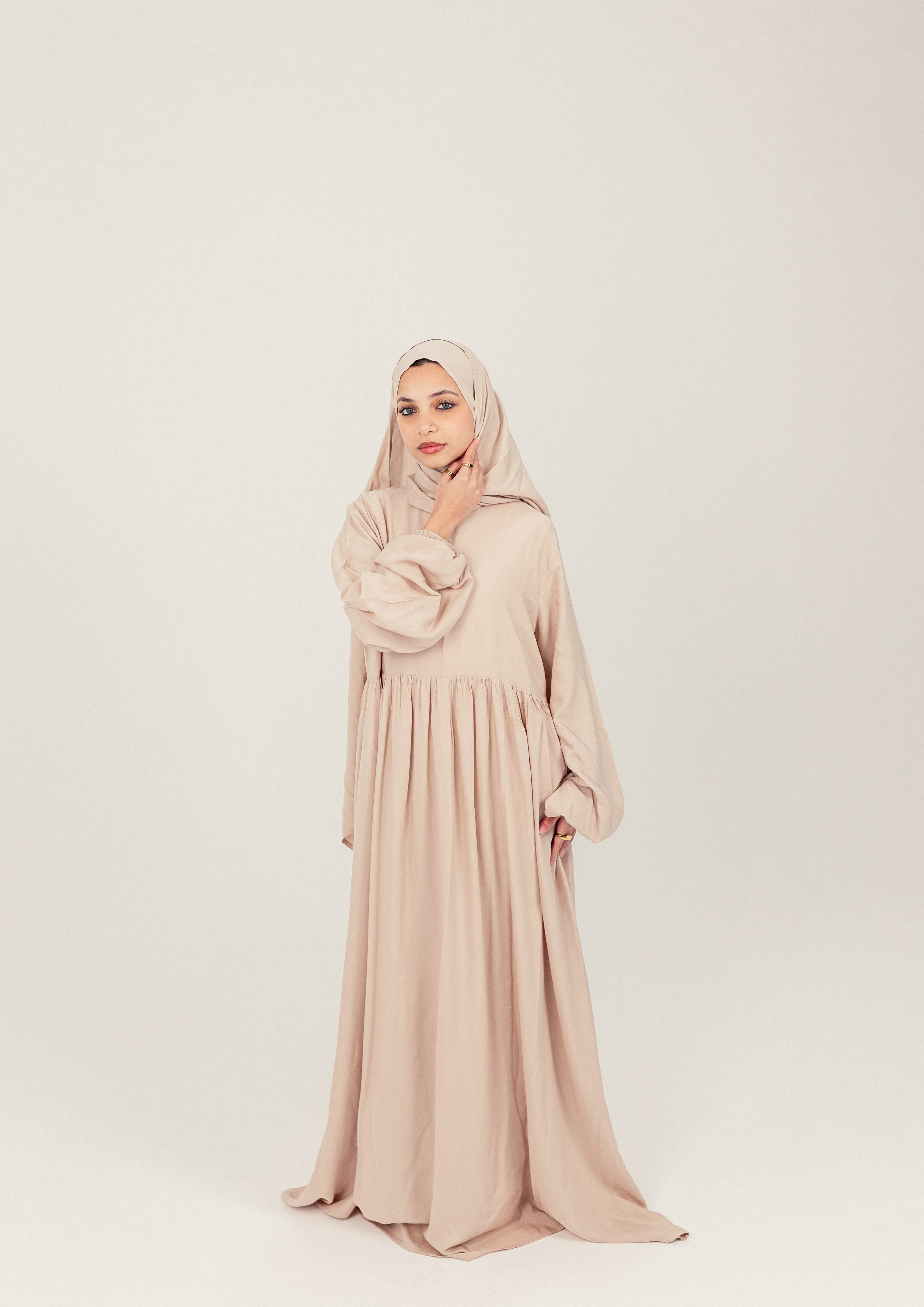 Beige Plain Cotton Prayer Dress Isdal