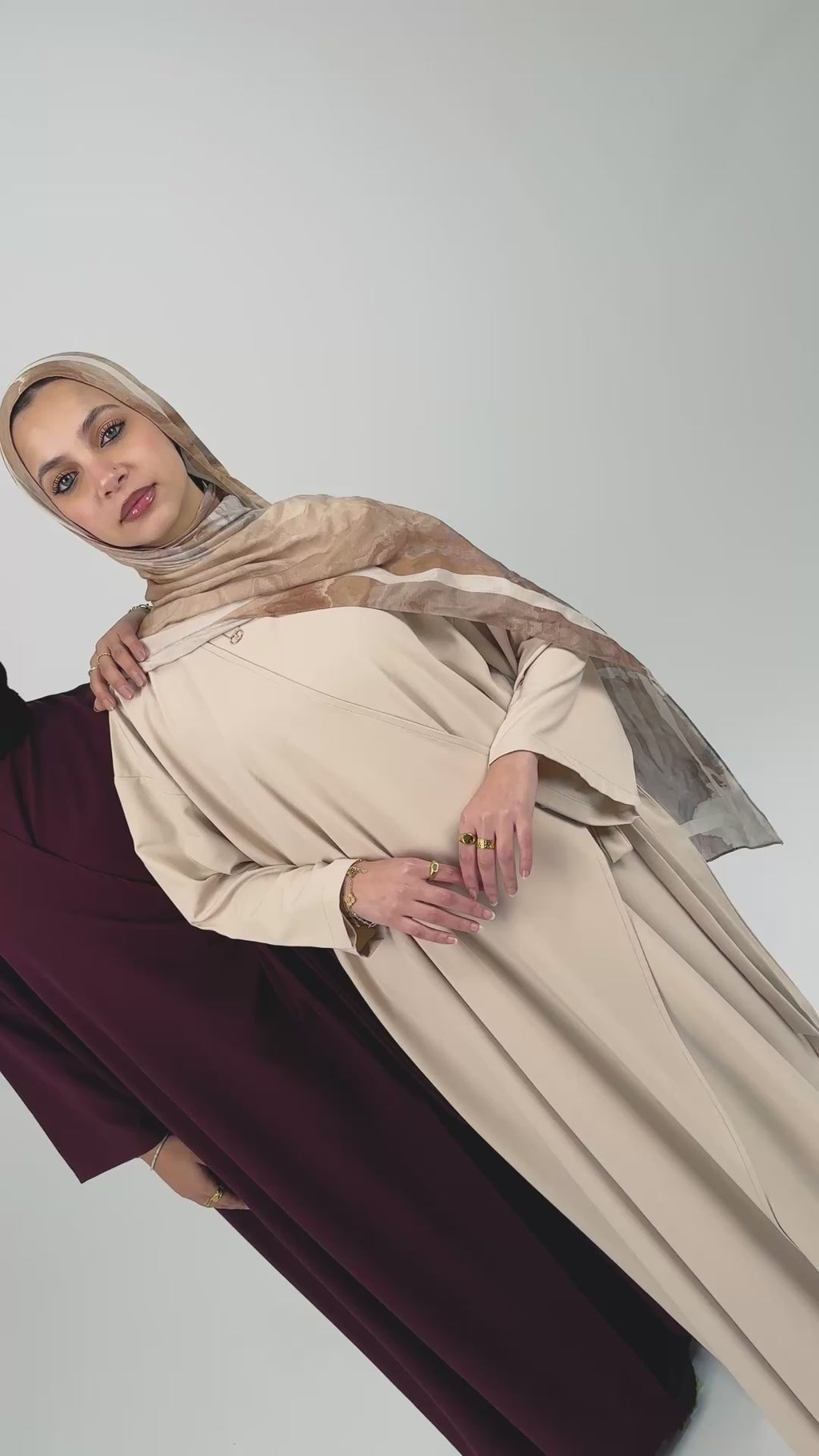 Beige Side Wrap Crepe Abayah